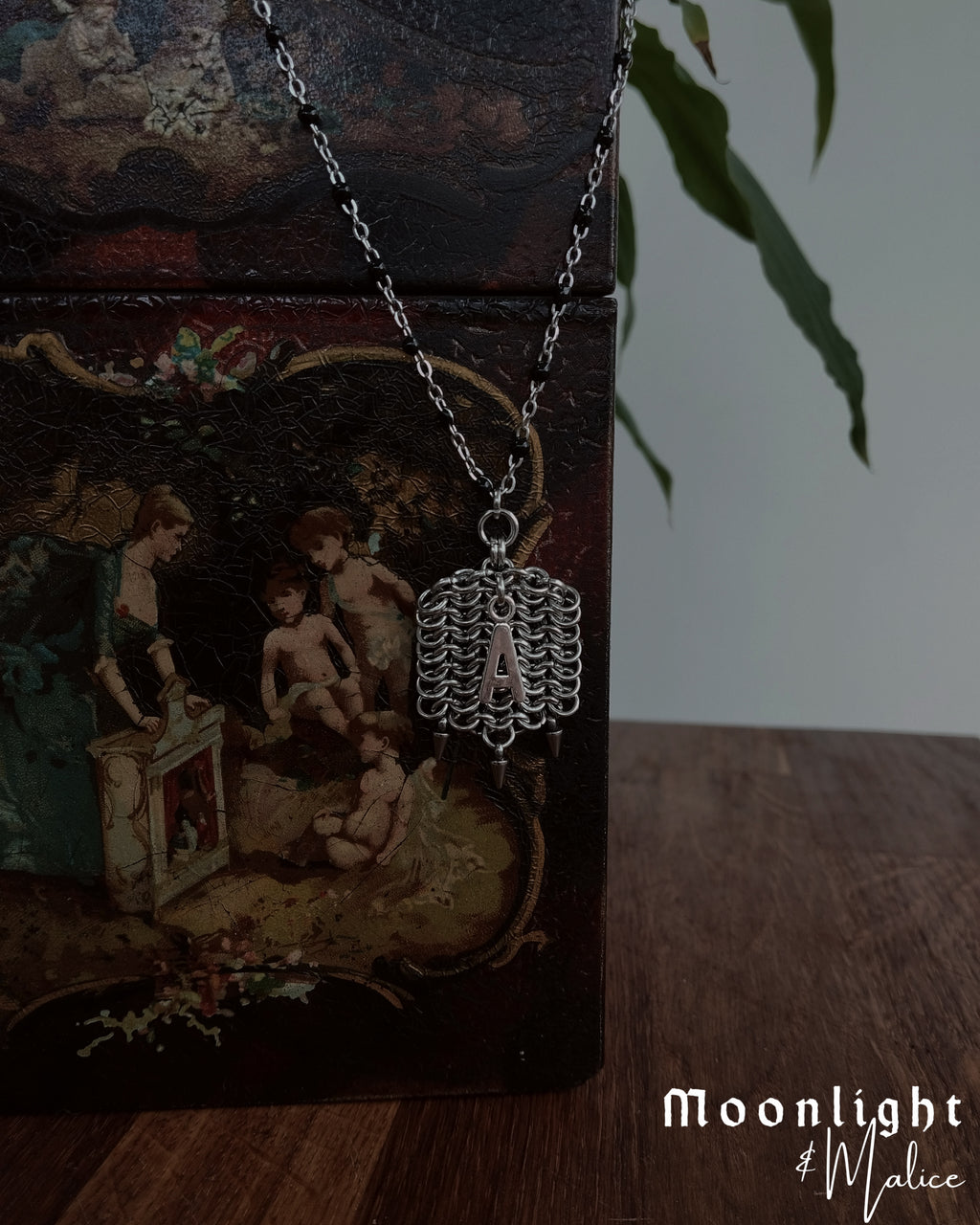The Medieval Pennon Initial Chainmail Necklace in Stainless Steel