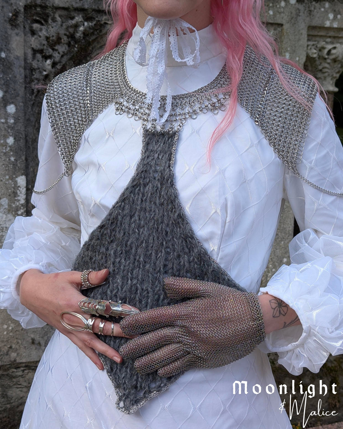 The Raina Chainmail Pauldron Piece in Stainless Steel