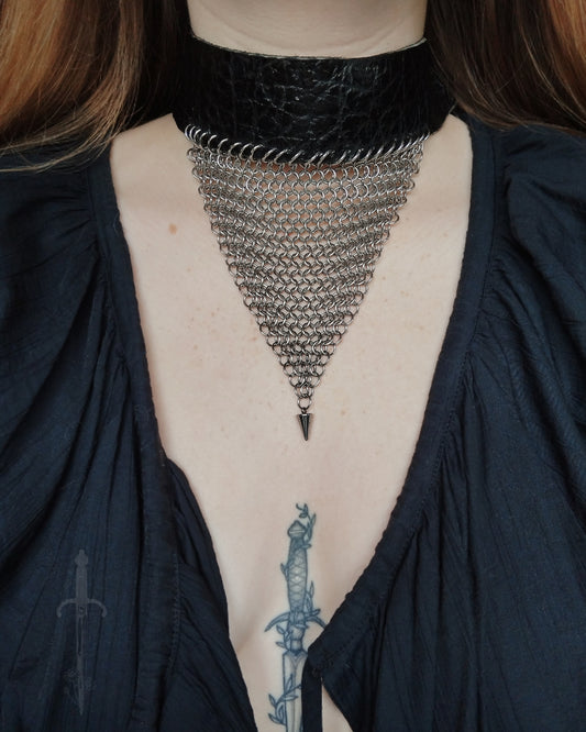 One of a Kind - The Chainmail & Leather Armcuff & Necklace in Stainless Steel