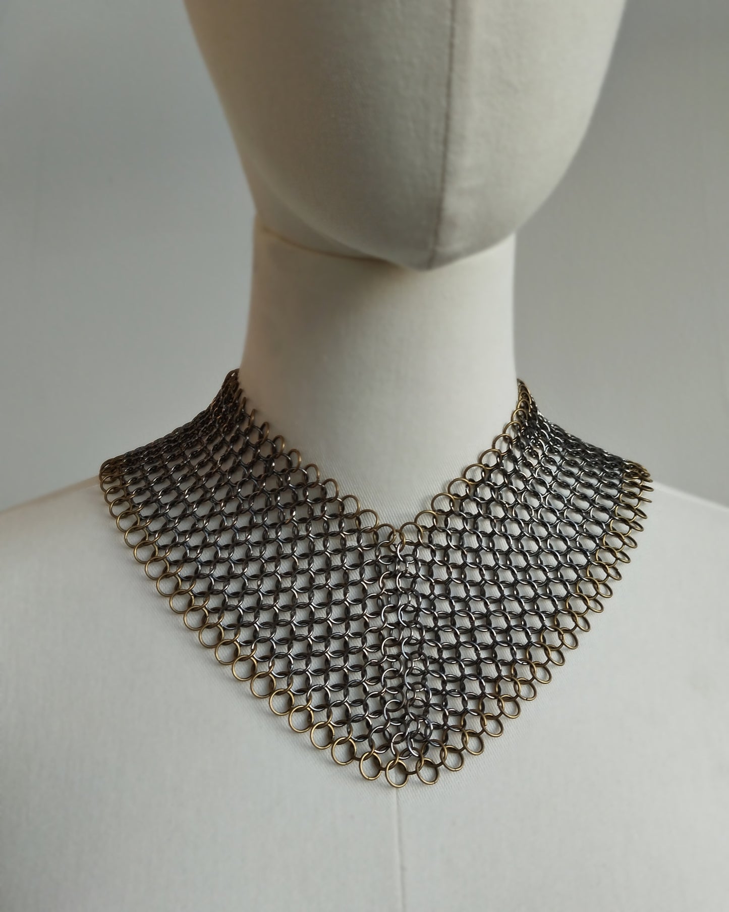 The Olivia Chainmail Collar in Gun Metal Black with Antique Bronze