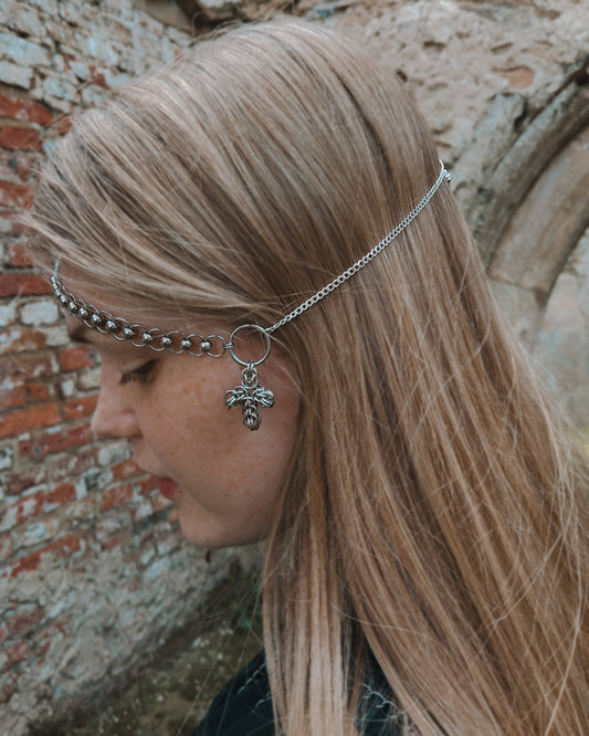 The Ayla Cross Chainmail Head Piece in Stainless Steel