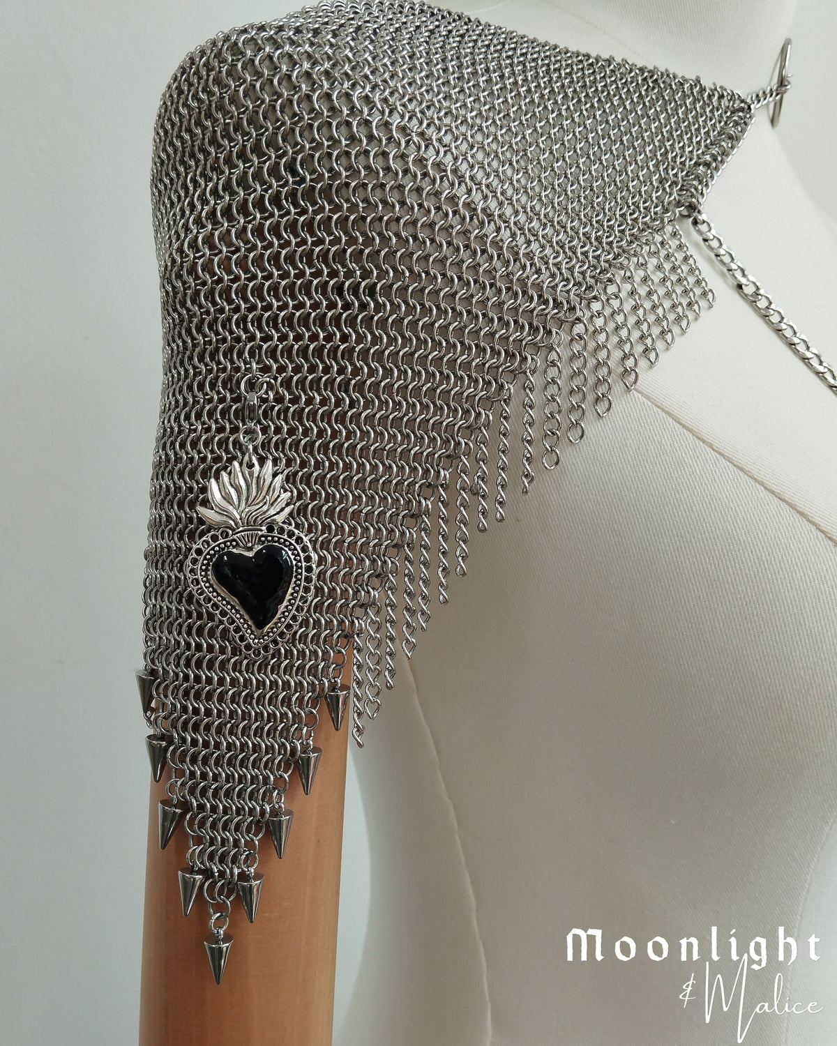 The Sacred Heart Chainmail Body Piece in Stainless Steel - One of a Kind