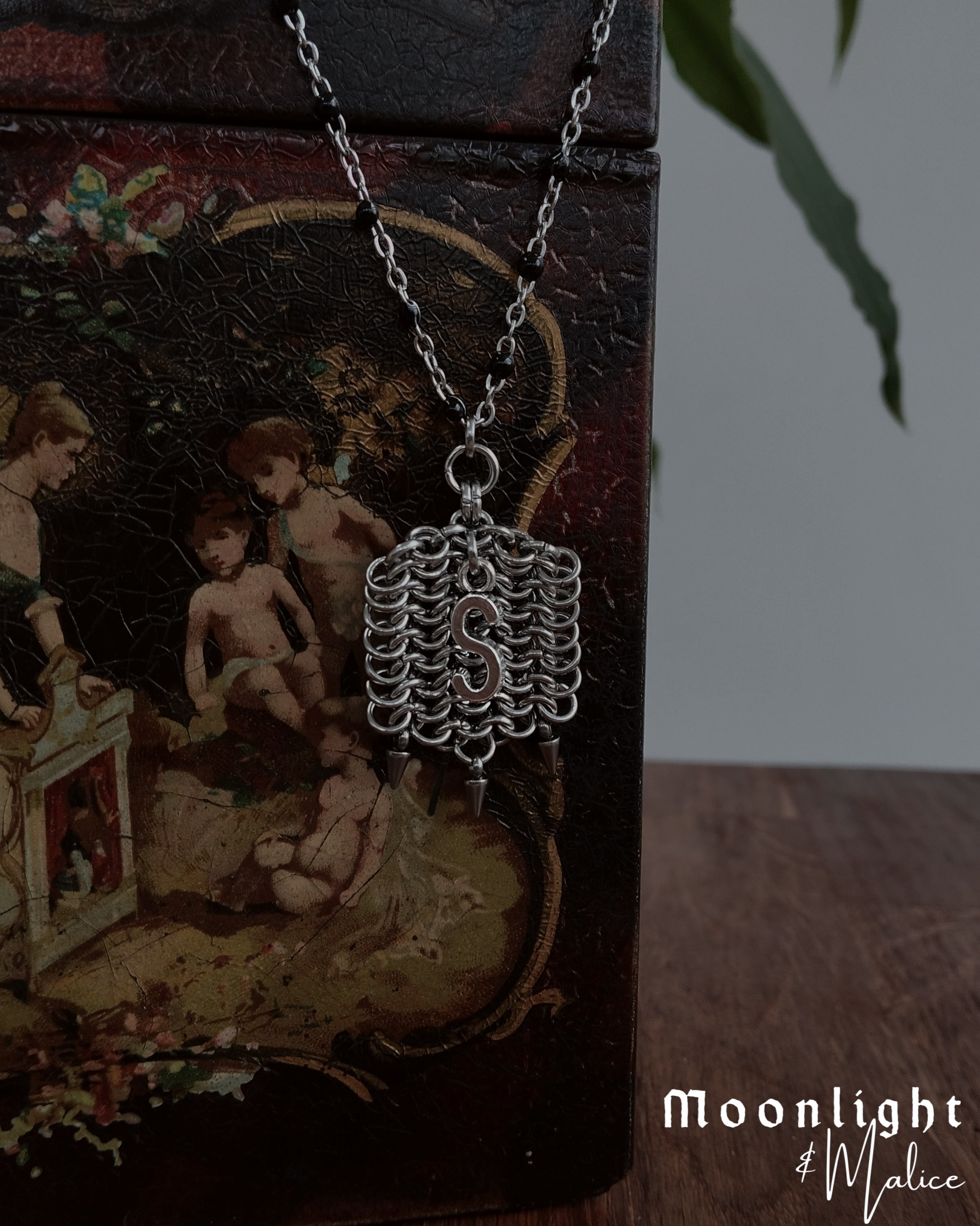 The Medieval Pennon Initial Chainmail Necklace in Stainless Steel