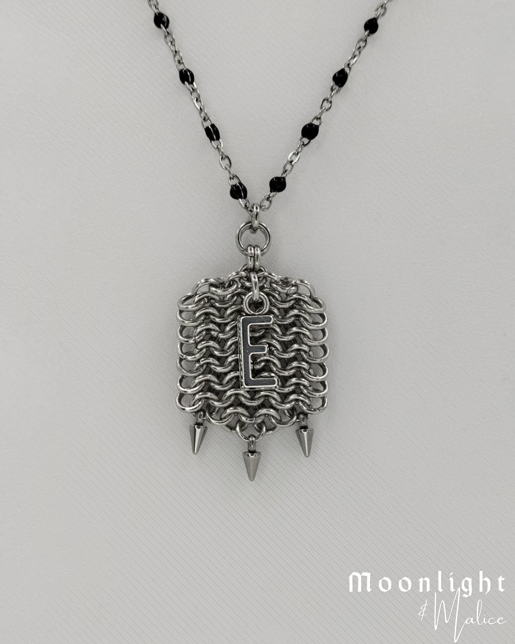 The Medieval Pennon Initial Chainmail Necklace in Stainless Steel