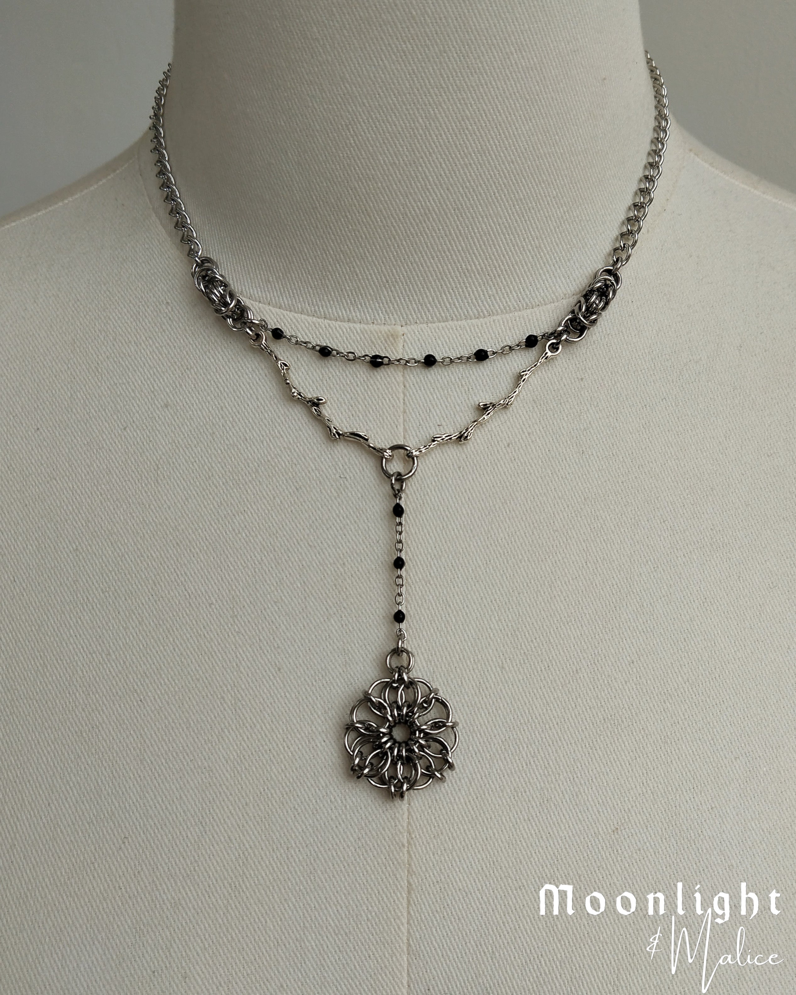 The Wild Daisy Chainmail Flower Necklace in Stainless Steel