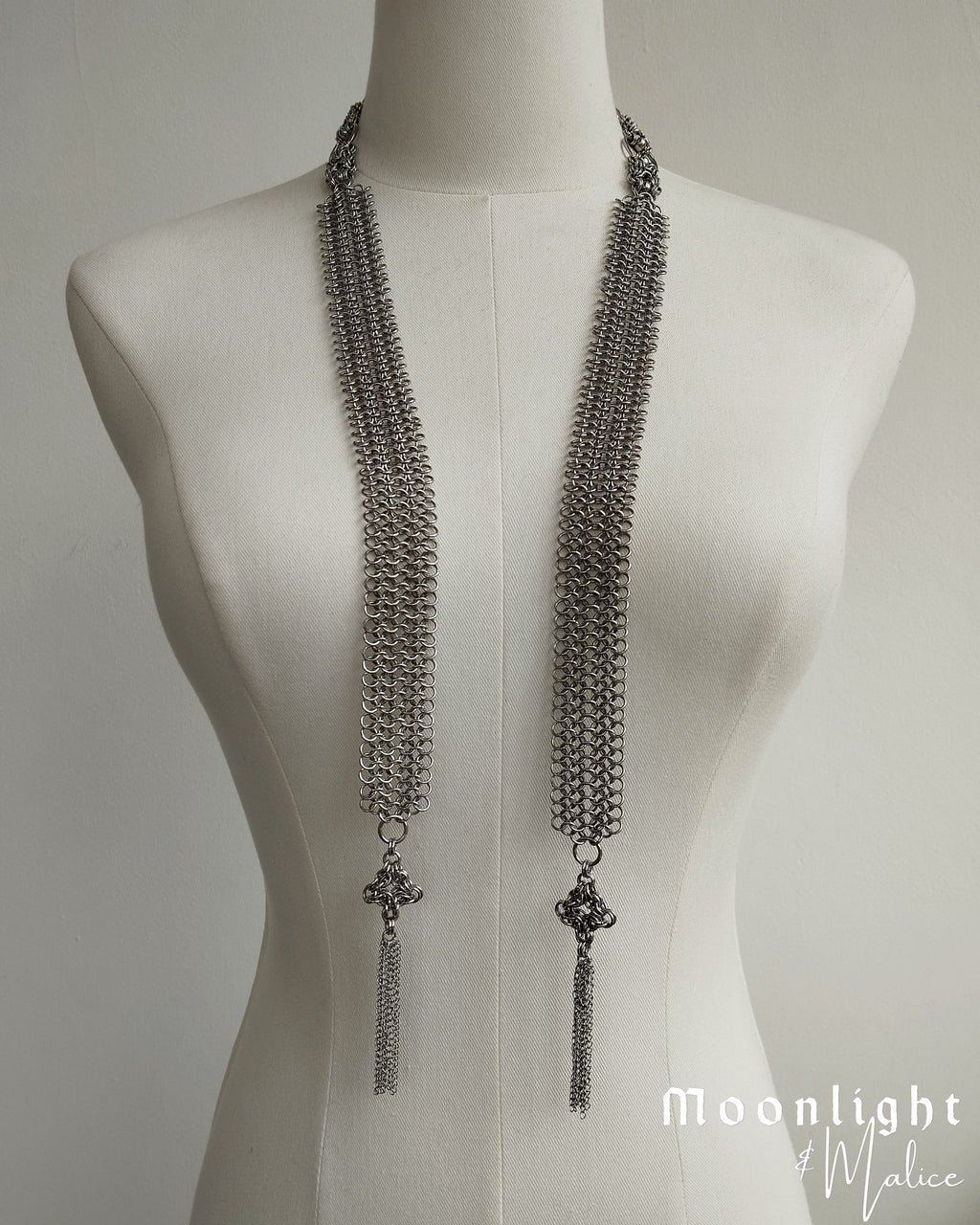 The Elvi Chainmail Scarf Style Necklace in Stainless Steel