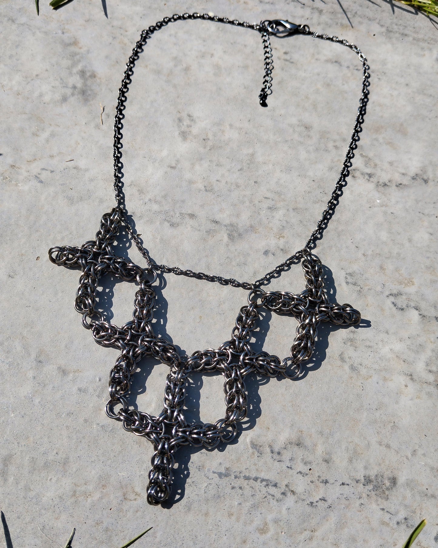 The Ayla Cross Pendant Chainmail Necklace in Gun Metal Black