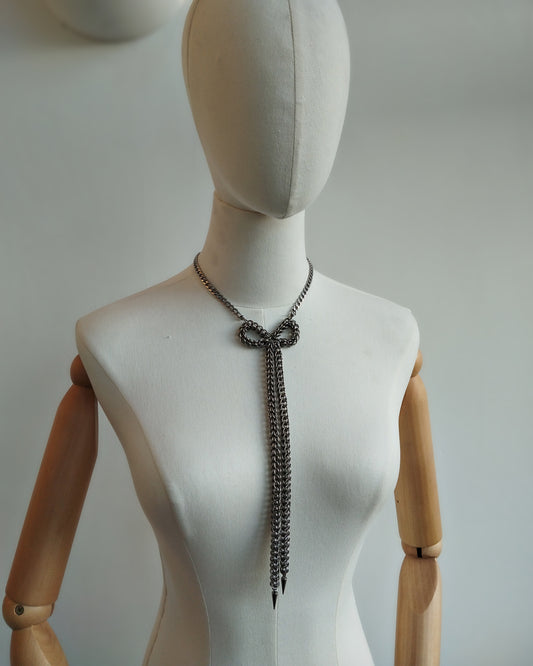 The Long Chainmail Bow Necklace in Stainless Steel