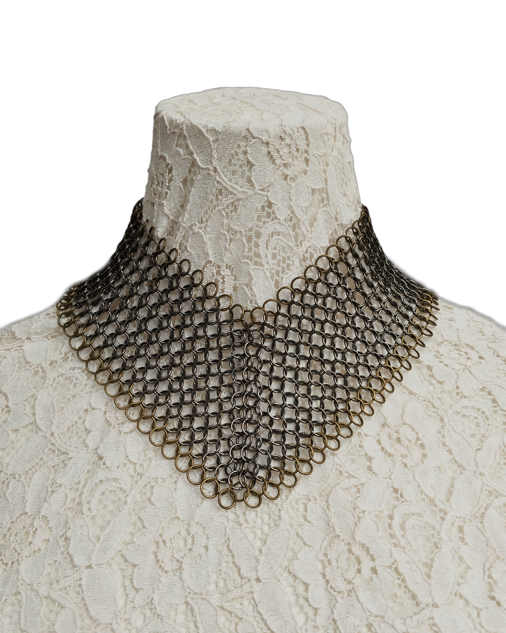 The Olivia Chainmail Collar in Gun Metal Black with Antique Bronze