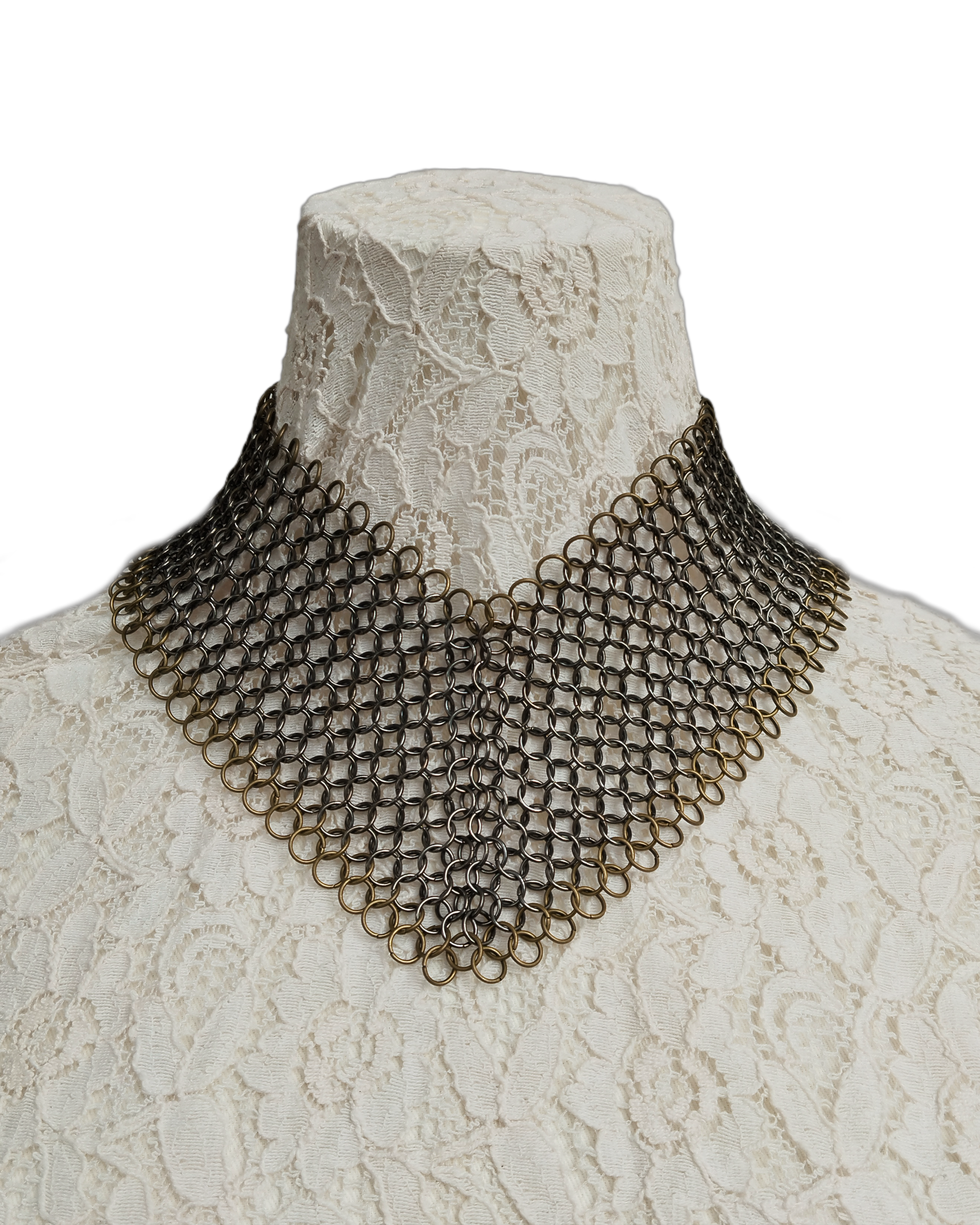 The Olivia Chainmail Collar in Gun Metal Black with Antique Bronze