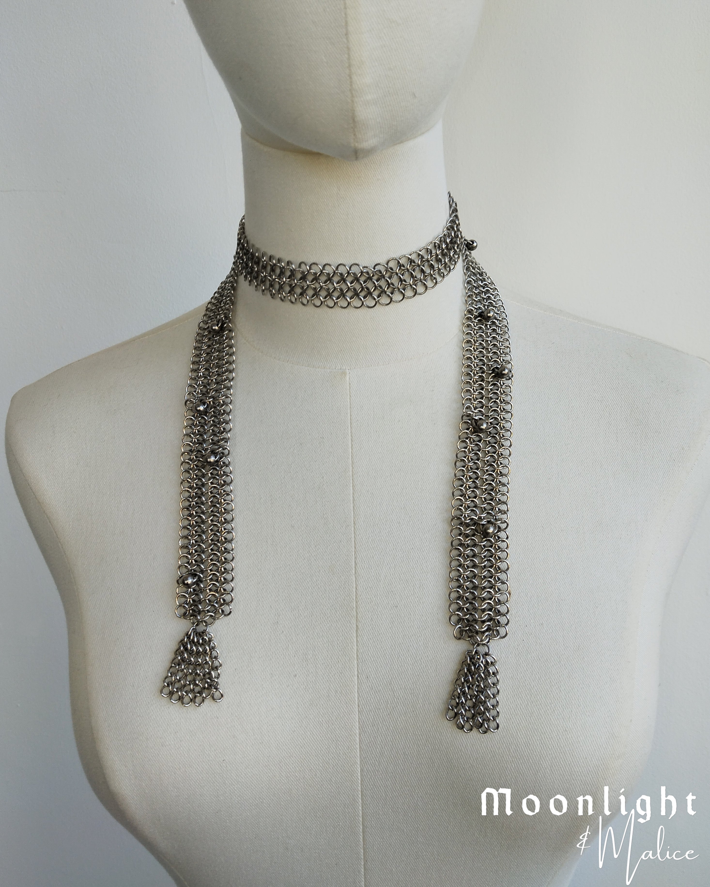 The Elvi Chainmail Scarf Style Necklace in Stainless Steel