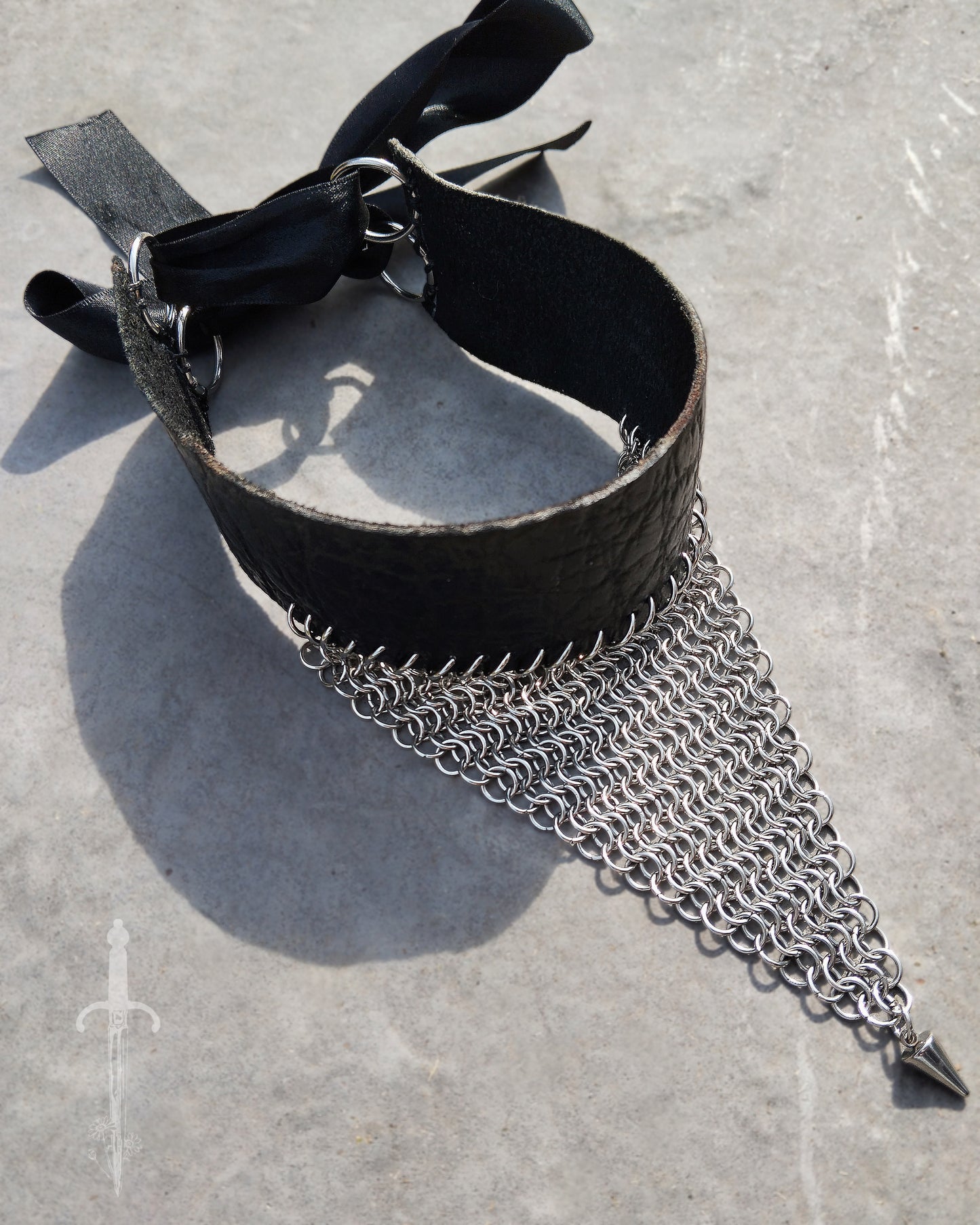 One of a Kind - The Chainmail & Leather Armcuff & Necklace in Stainless Steel