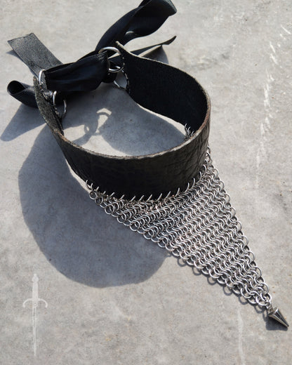 One of a Kind - The Chainmail & Leather Armcuff & Necklace in Stainless Steel