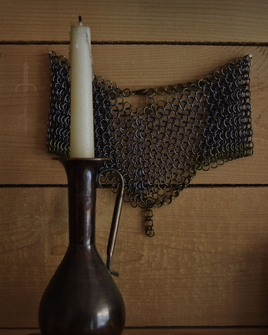 The Olivia Chainmail Collar in Gun Metal Black with Antique Bronze