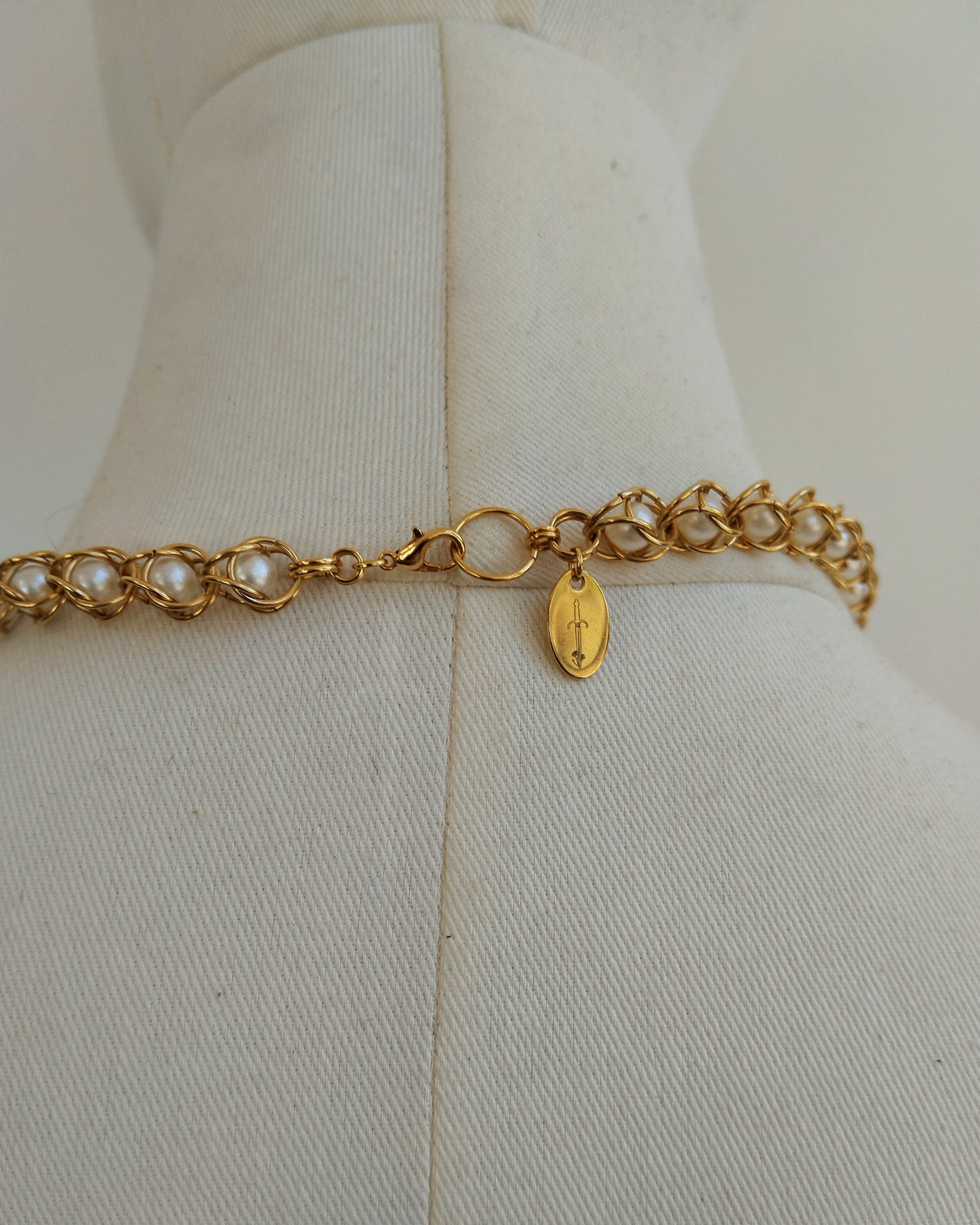 One of a Kind - Pearl Captive Chainmail Necklace in Gold Plate