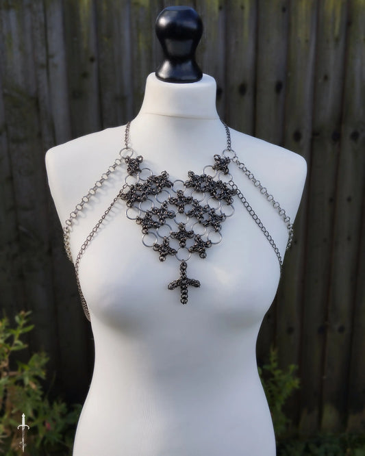 The Cross Pendant Shoulder Piece in Gun Metal Black