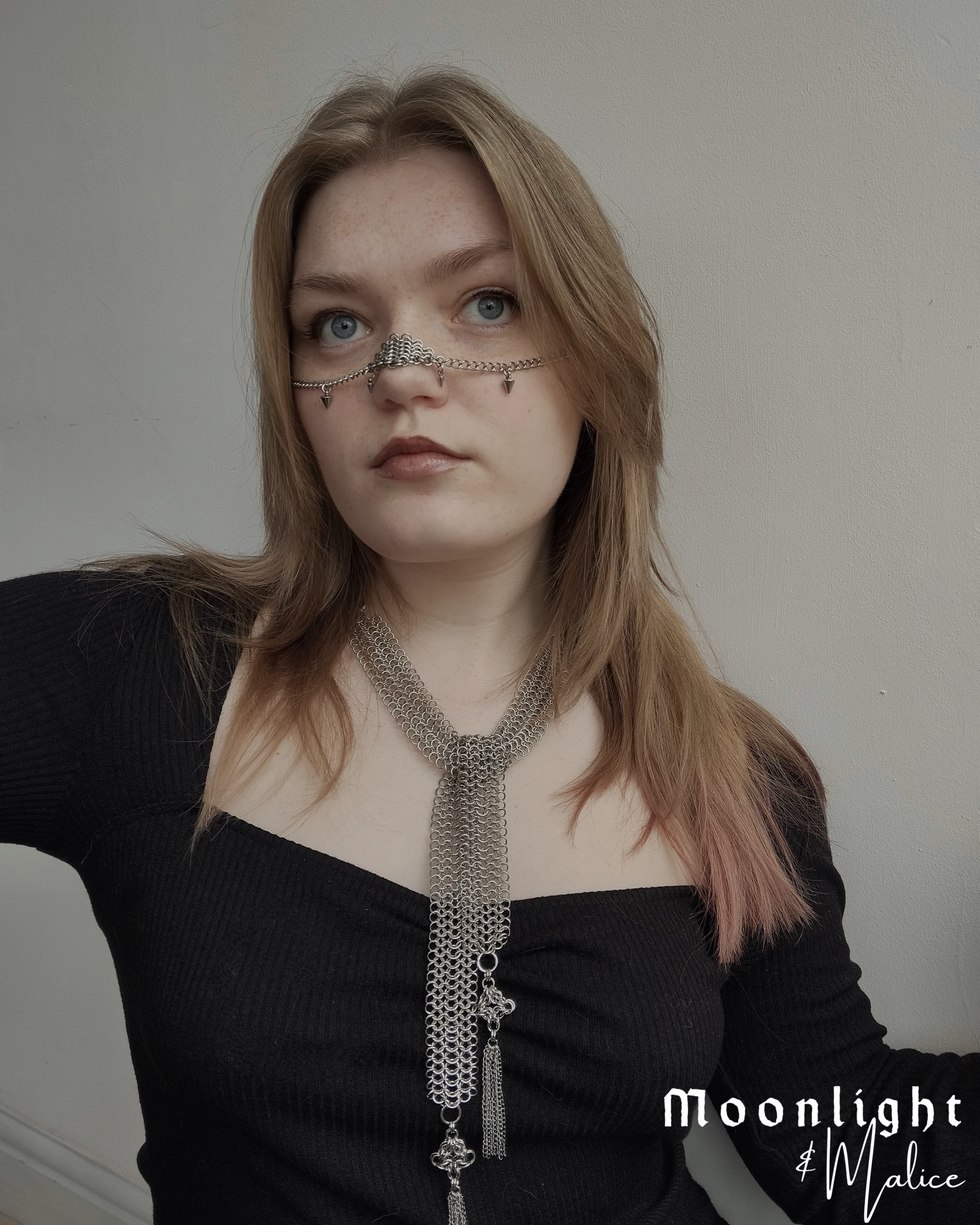 The Janna Chainmail Face Chain in Stainless Steel