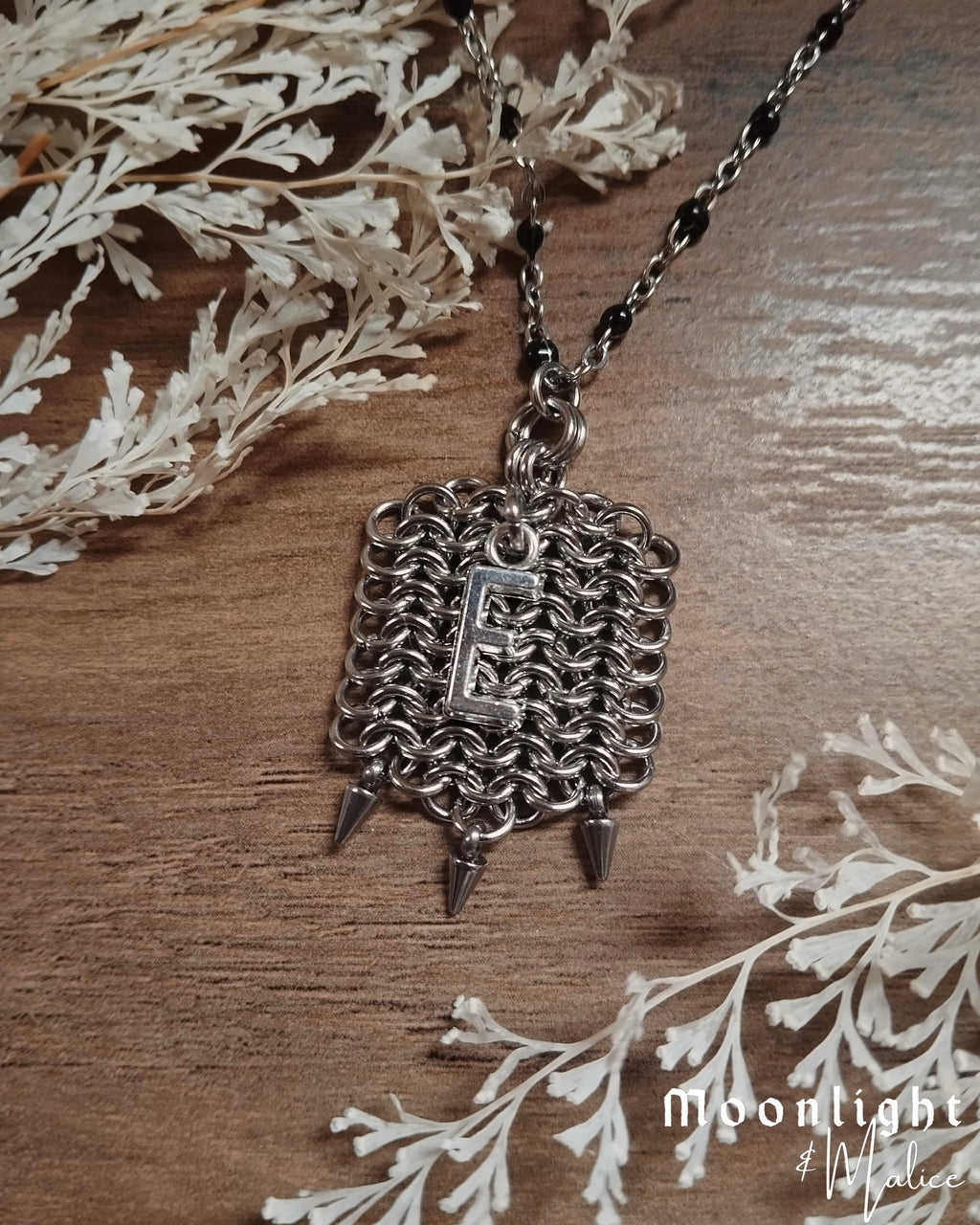 The Medieval Pennon Initial Chainmail Necklace in Stainless Steel