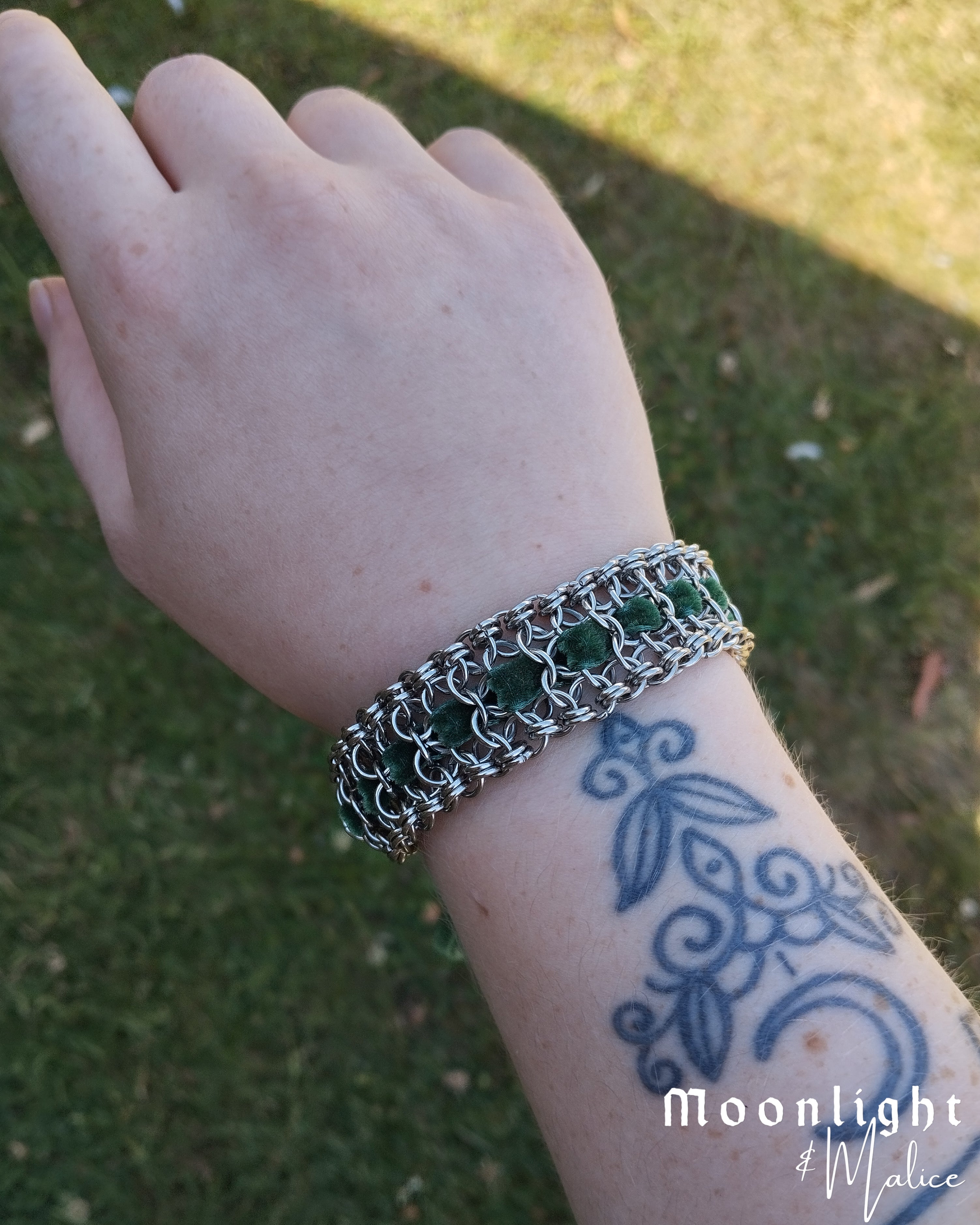 The Green Ribbon Chainmail Bracelet - One of a Kind