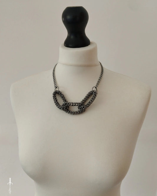 The Trinity Knot Chainmail Statement Necklace in Stainless Steel