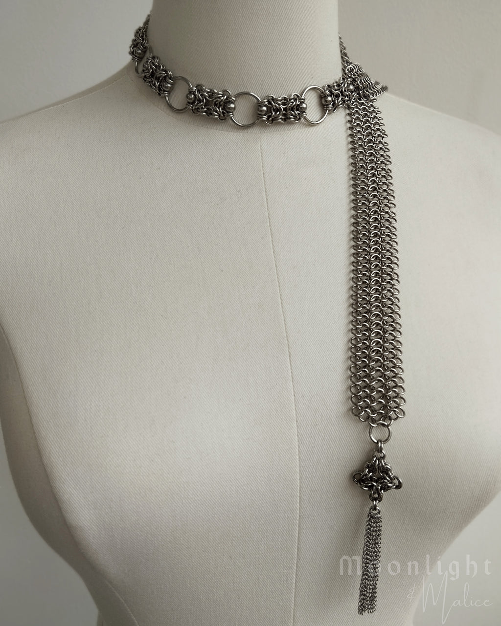 The Elvi Chainmail Scarf Style Necklace in Stainless Steel