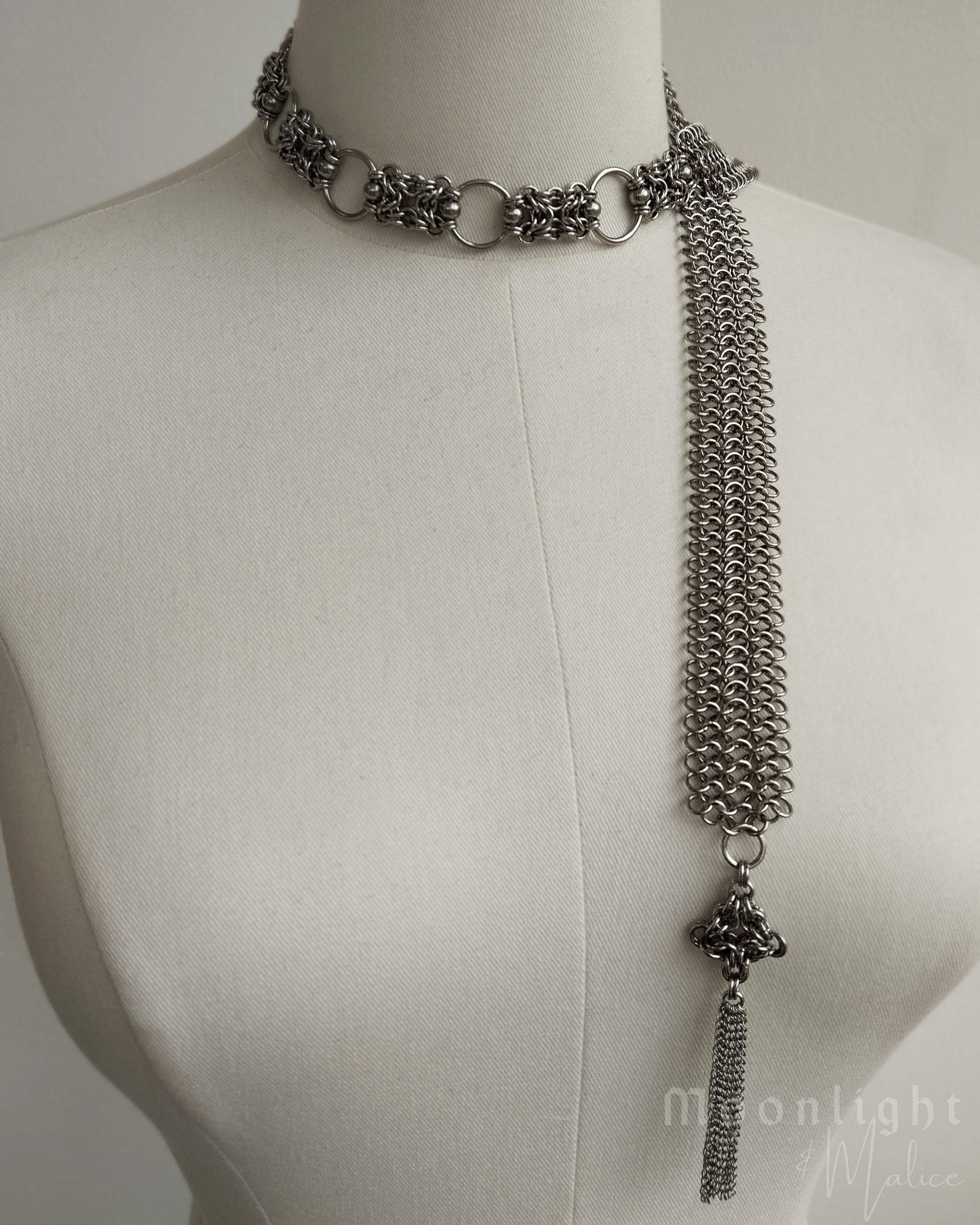 The Elvi Chainmail Scarf Style Necklace in Stainless Steel
