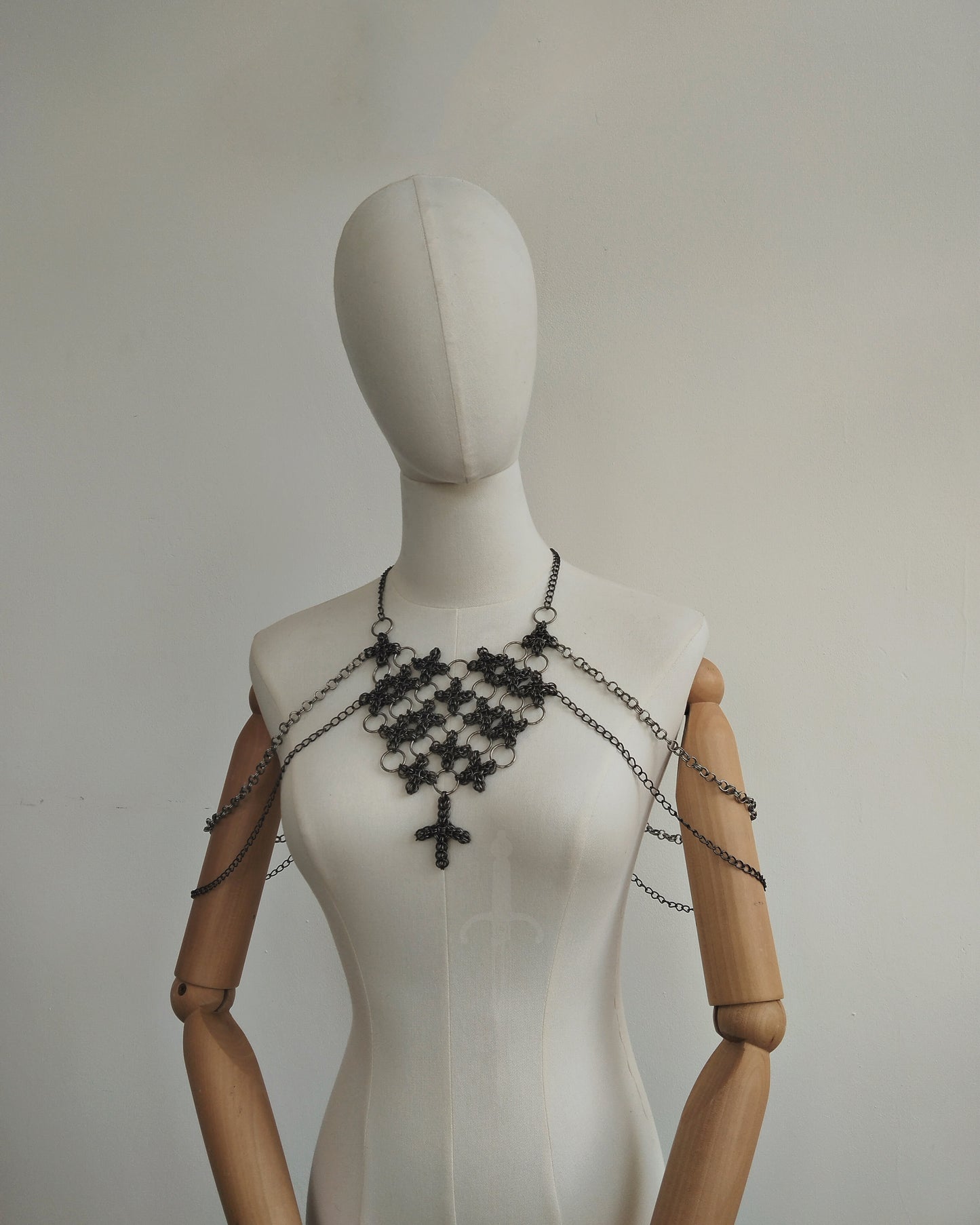 The Ayla Collar Statement Chainmail Piece in Gun Metal Black