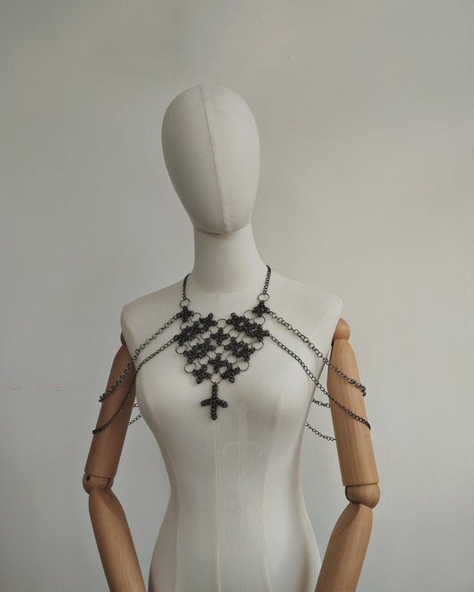 The Ayla Collar Statement Chainmail Piece in Gun Metal Black