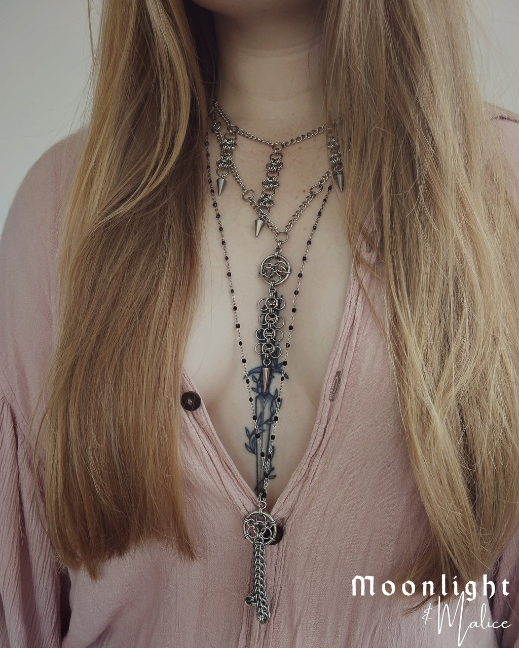 The Octavia Chainmail Pendant Necklace in Stainless Steel