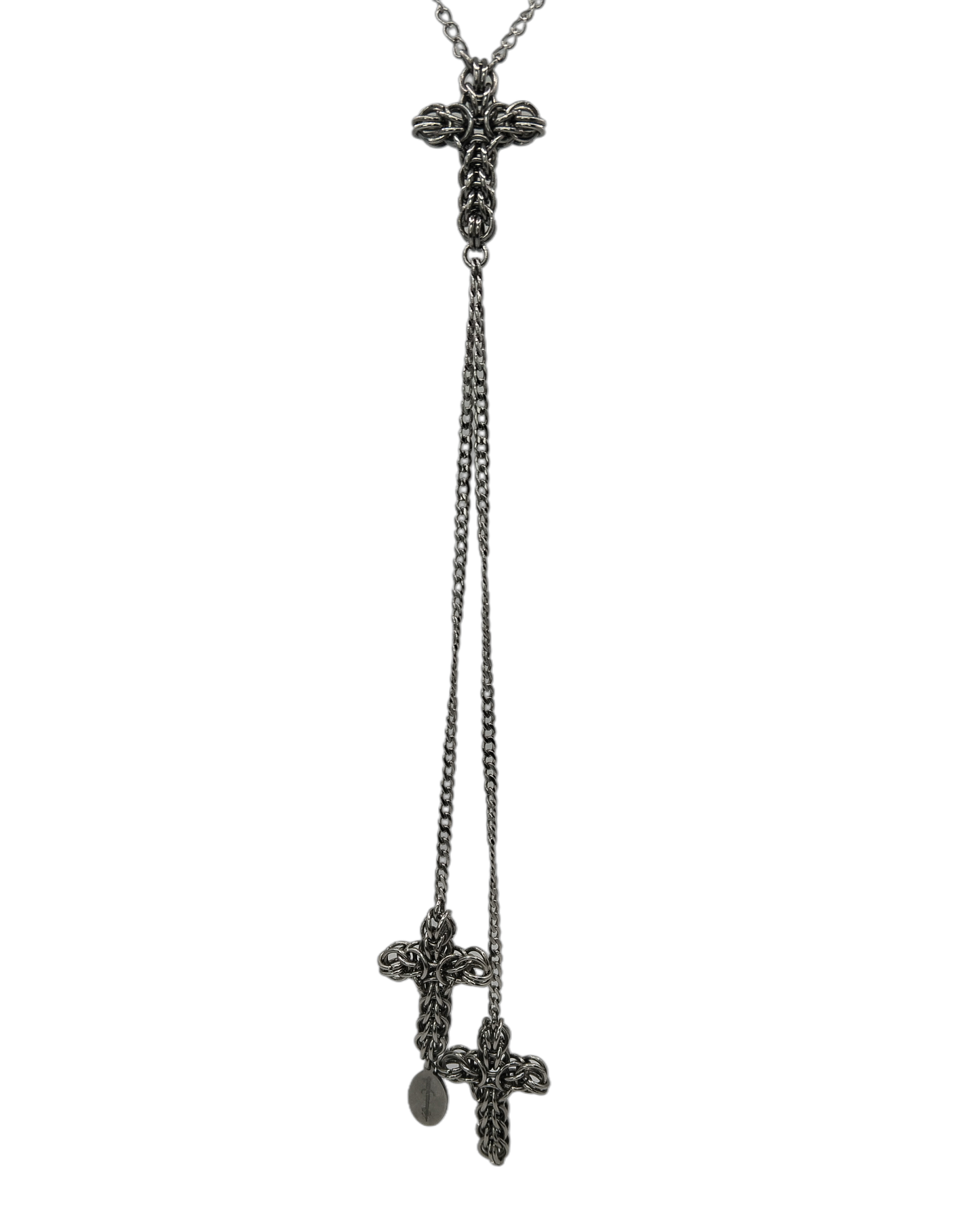 The Styx Trio Cross Bolo Inspired Chainmail Necklace in Stainless Steel