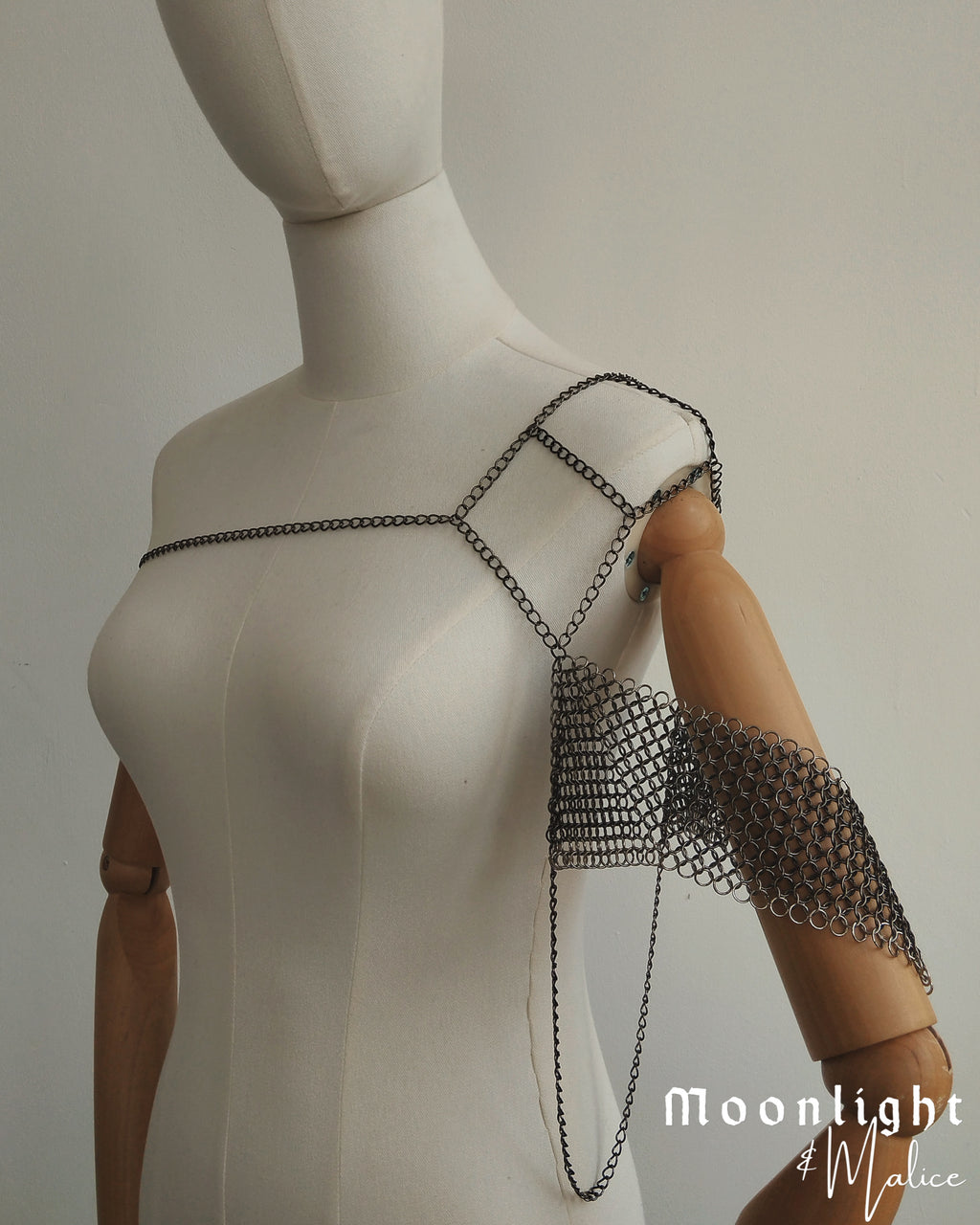 The Citadel Chainmail Shoulder Harness in Gun Metal Black & Stainless Steel