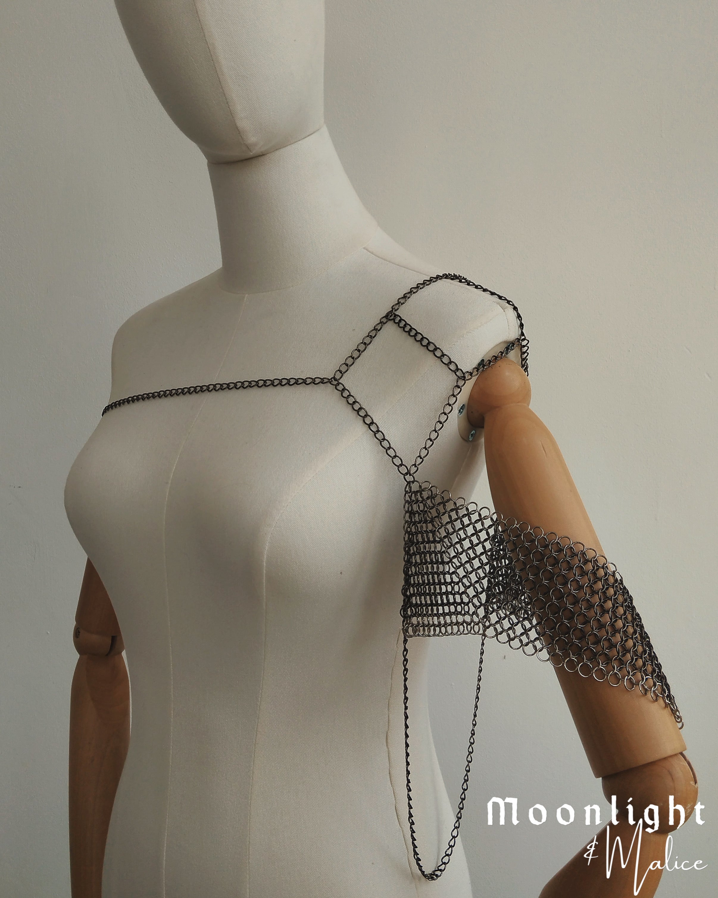 The Citadel Chainmail Shoulder Harness in Gun Metal Black & Stainless Steel