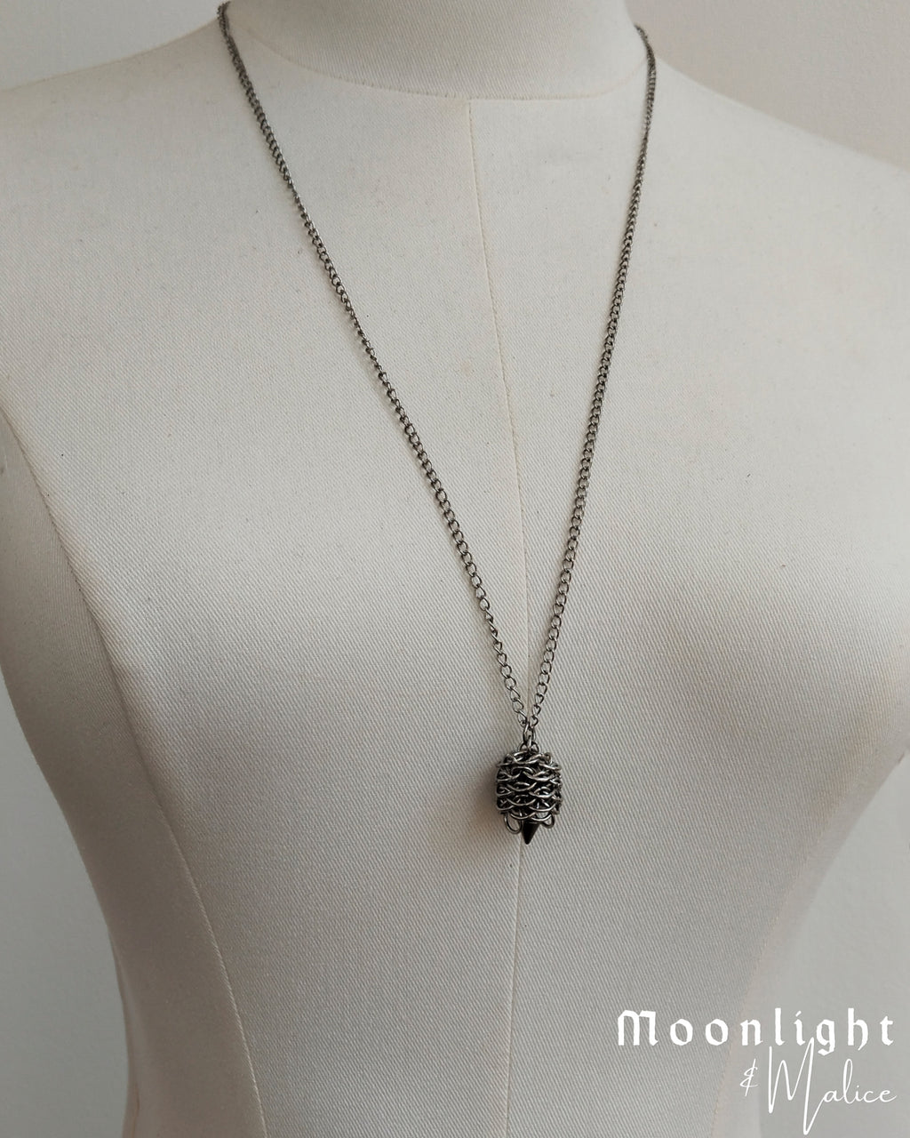 The Strobilus Chainmail Pinecone Necklace in Stainless Steel