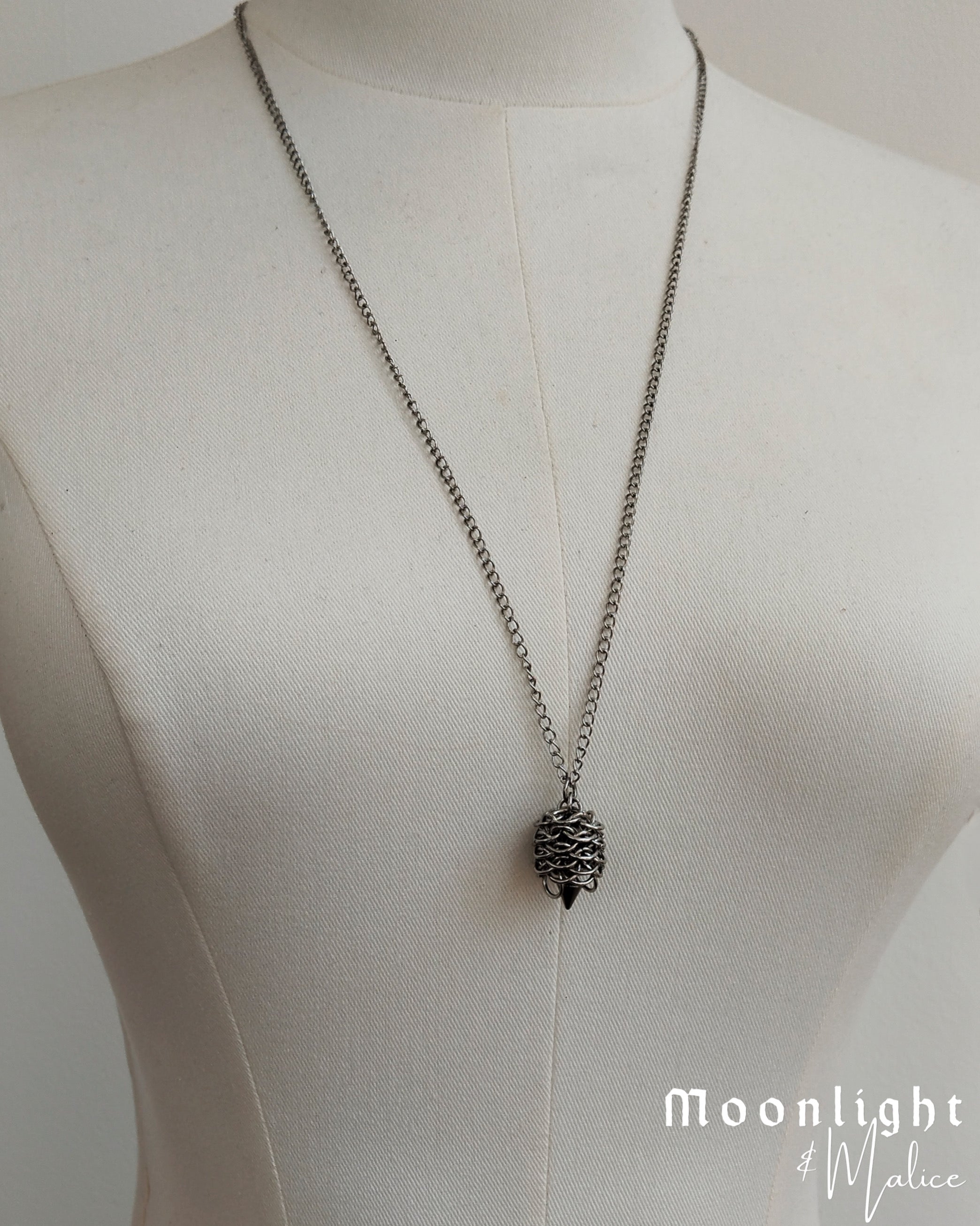 The Strobilus Chainmail Pinecone Necklace in Stainless Steel