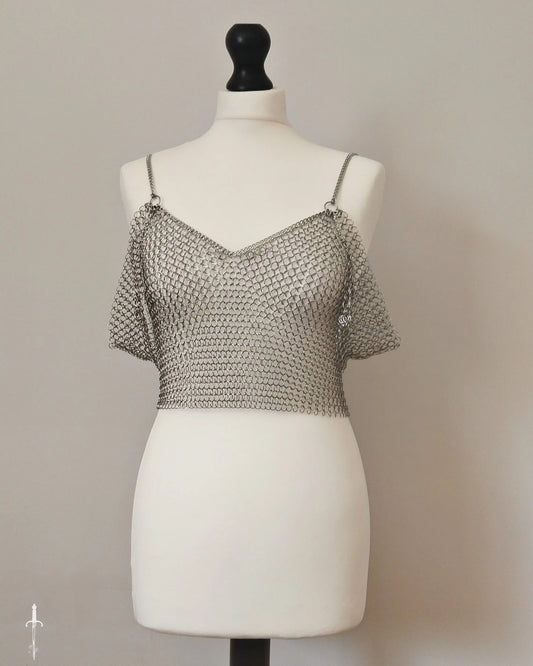 The Off Shoulder Chainmail Top in Stainless Steel