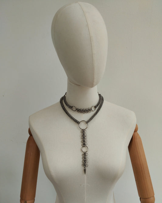 One of a Kind - The Lilith Spike Chainmail Necklace in Stainless Steel