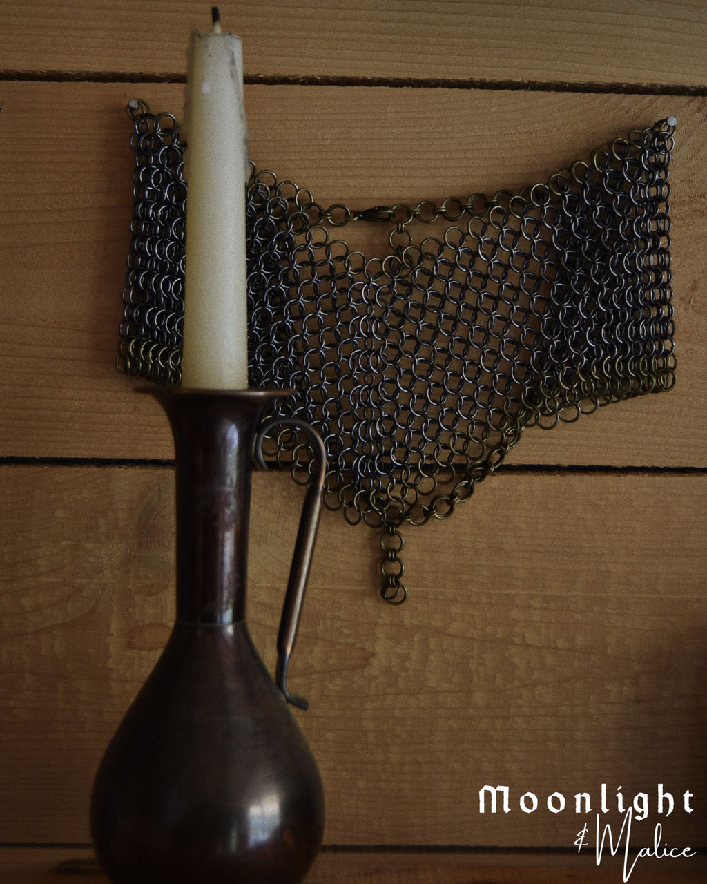 The Olivia Chainmail Collar in Gun Metal Black with Antique Bronze