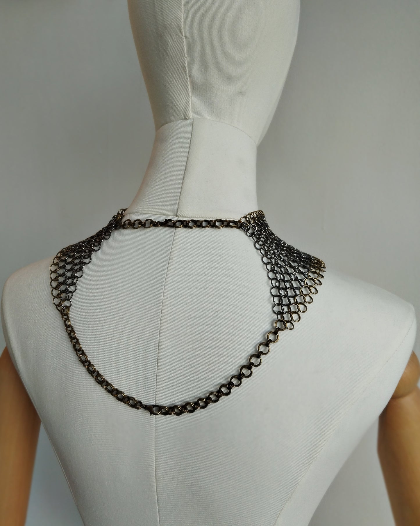 The Olivia Chainmail Collar in Gun Metal Black with Antique Bronze