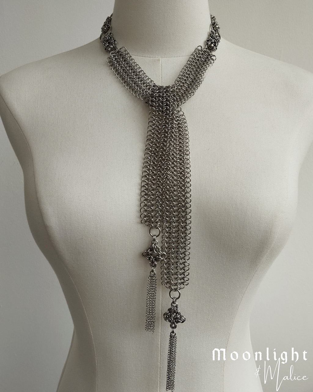 The Elvi Chainmail Scarf Style Necklace in Stainless Steel