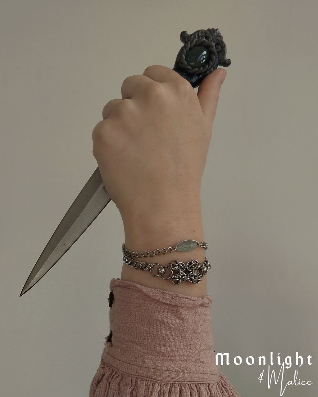 The Terra Chainmail Pendant Bracelet in Stainless Steel