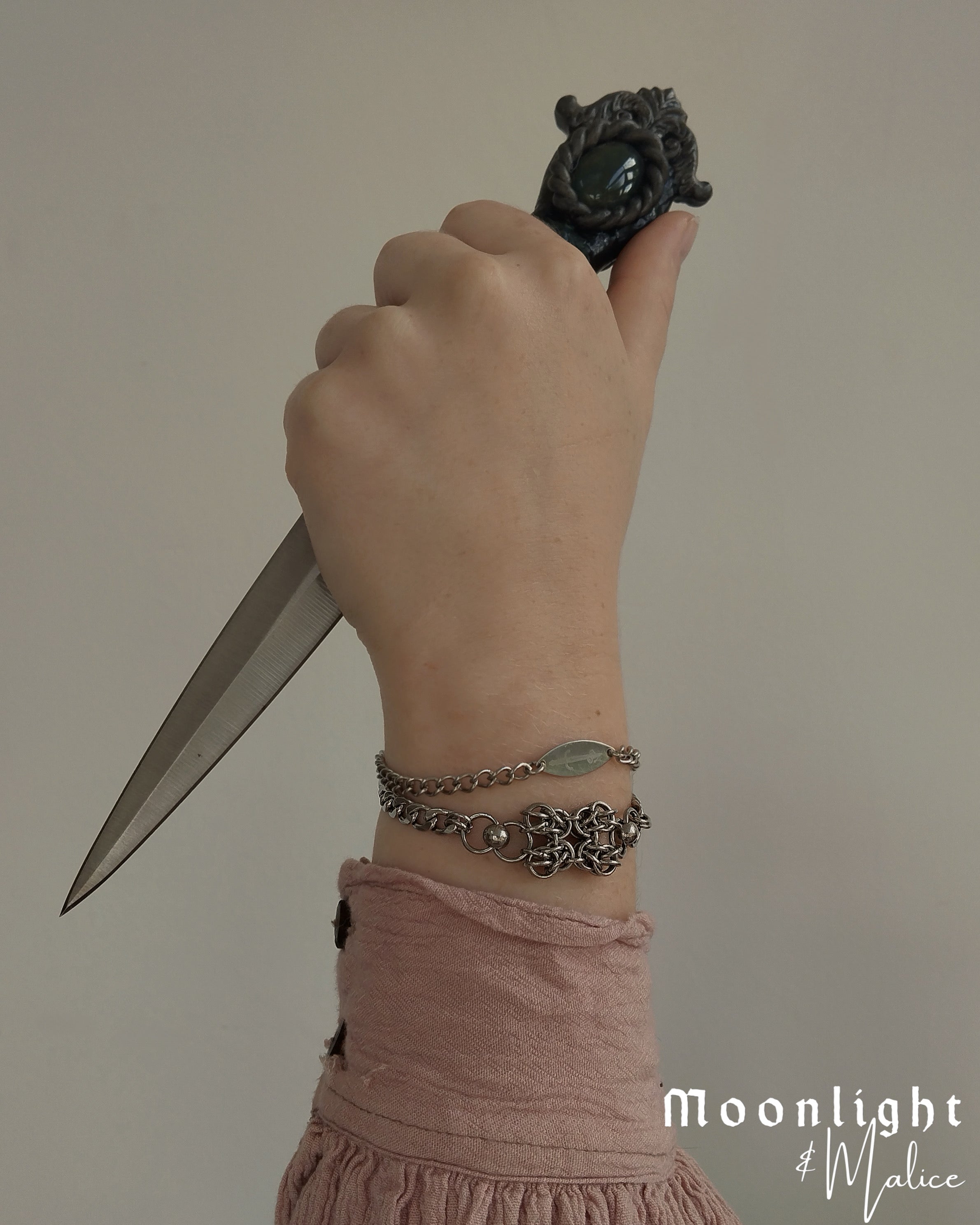 The Moonlight & Malice Pendant Bracelet in Stainless Steel