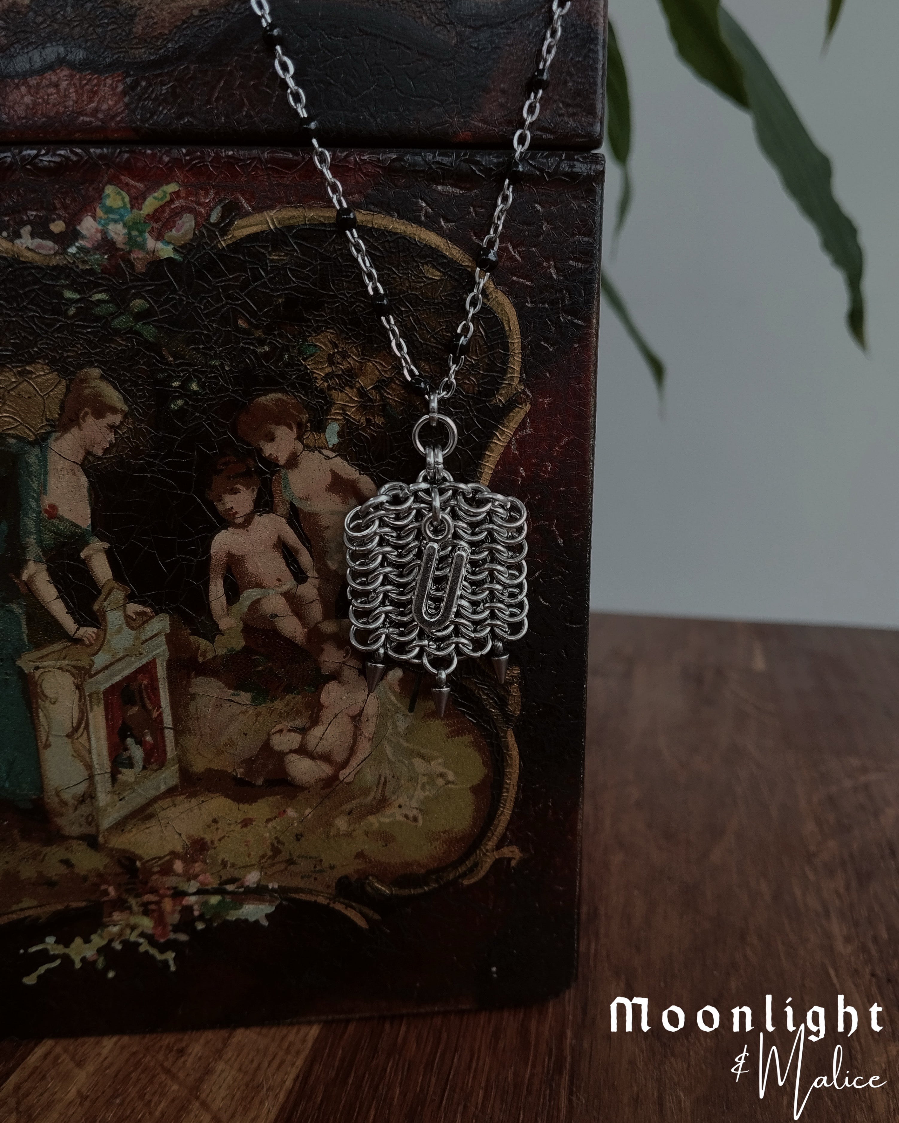 The Medieval Pennon Initial Chainmail Necklace in Stainless Steel