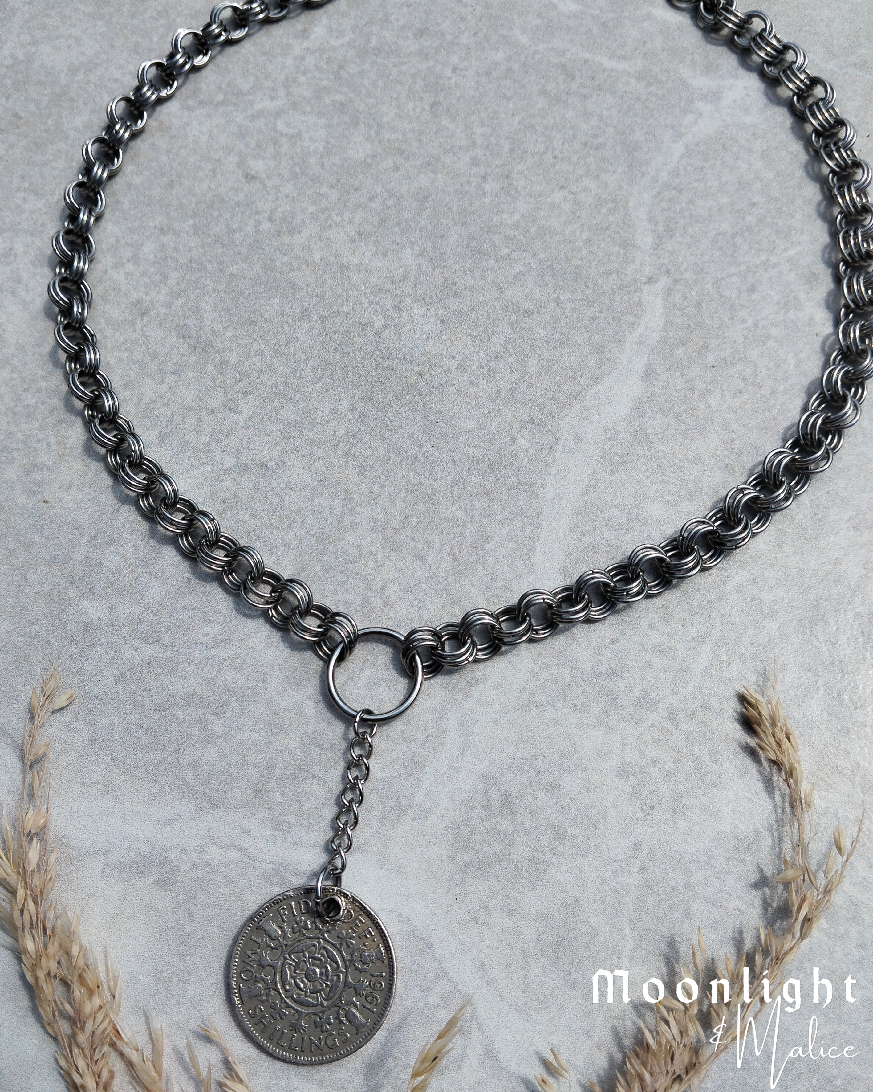 The Two Shillings Coin Chainmail Pendant Necklace - One of a Kind