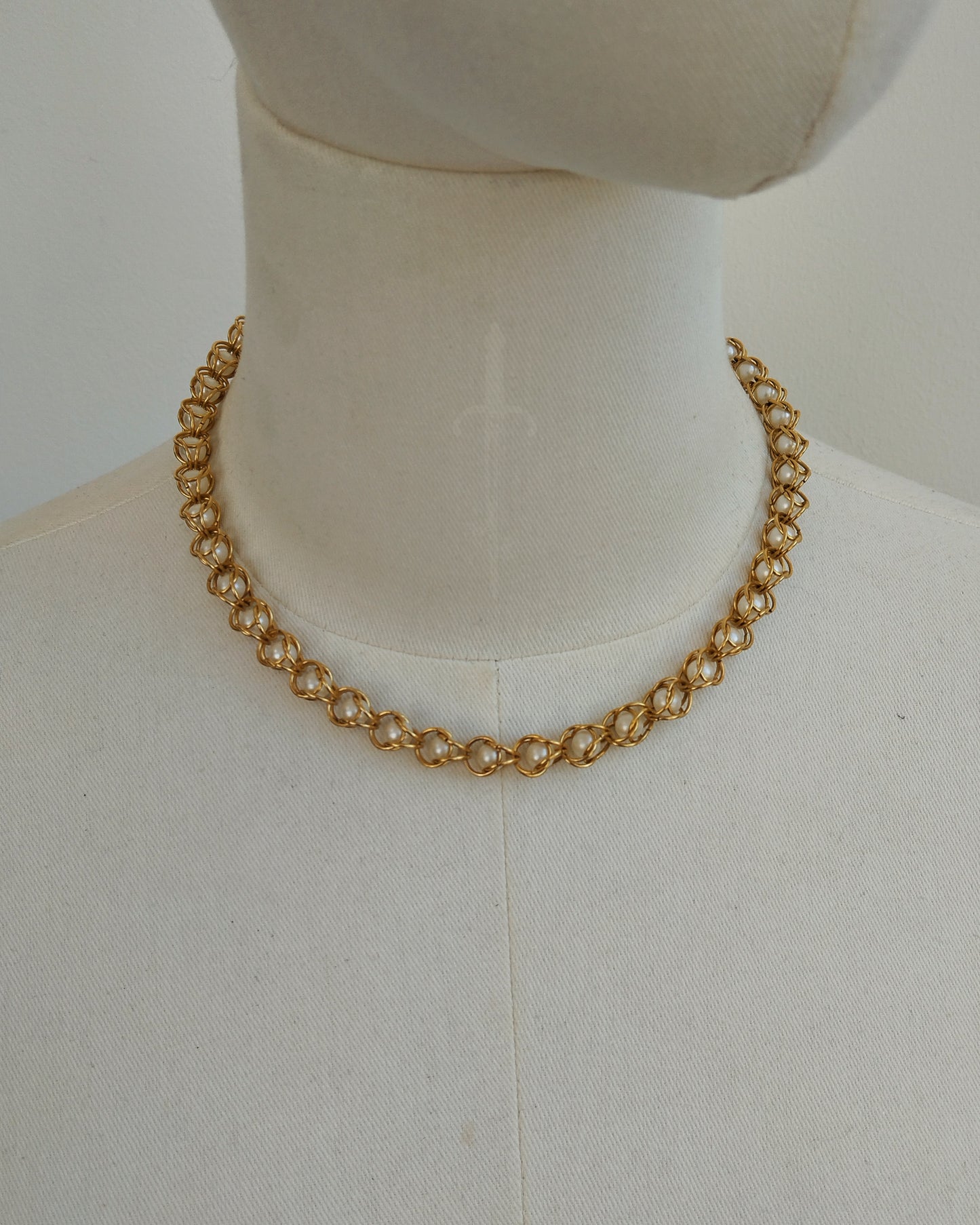 One of a Kind - Pearl Captive Chainmail Necklace in Gold Plate