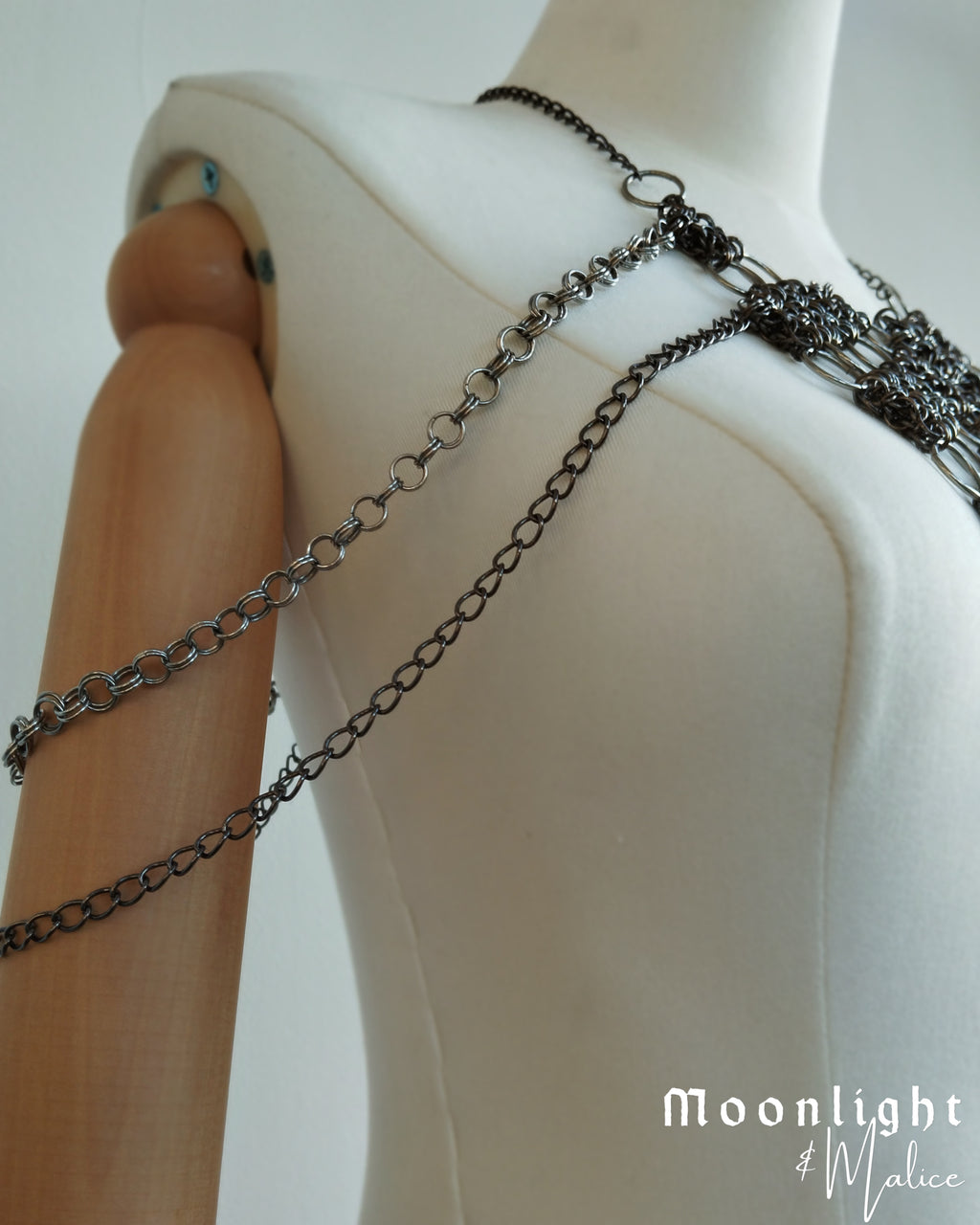 The Ayla Collar Statement Chainmail Piece in Gun Metal Black
