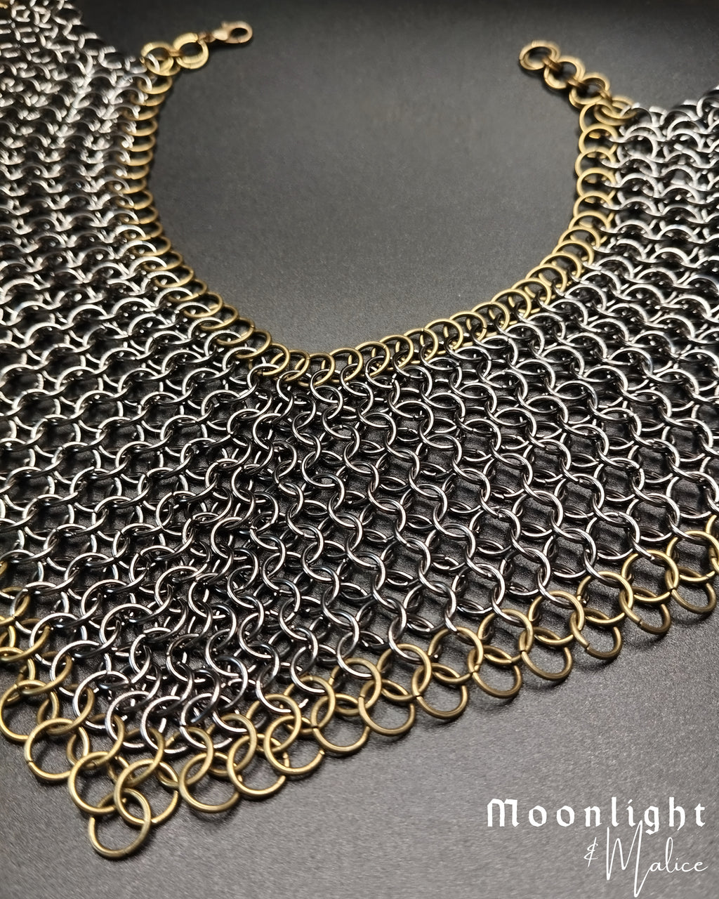 The Olivia Chainmail Collar in Gun Metal Black with Antique Bronze