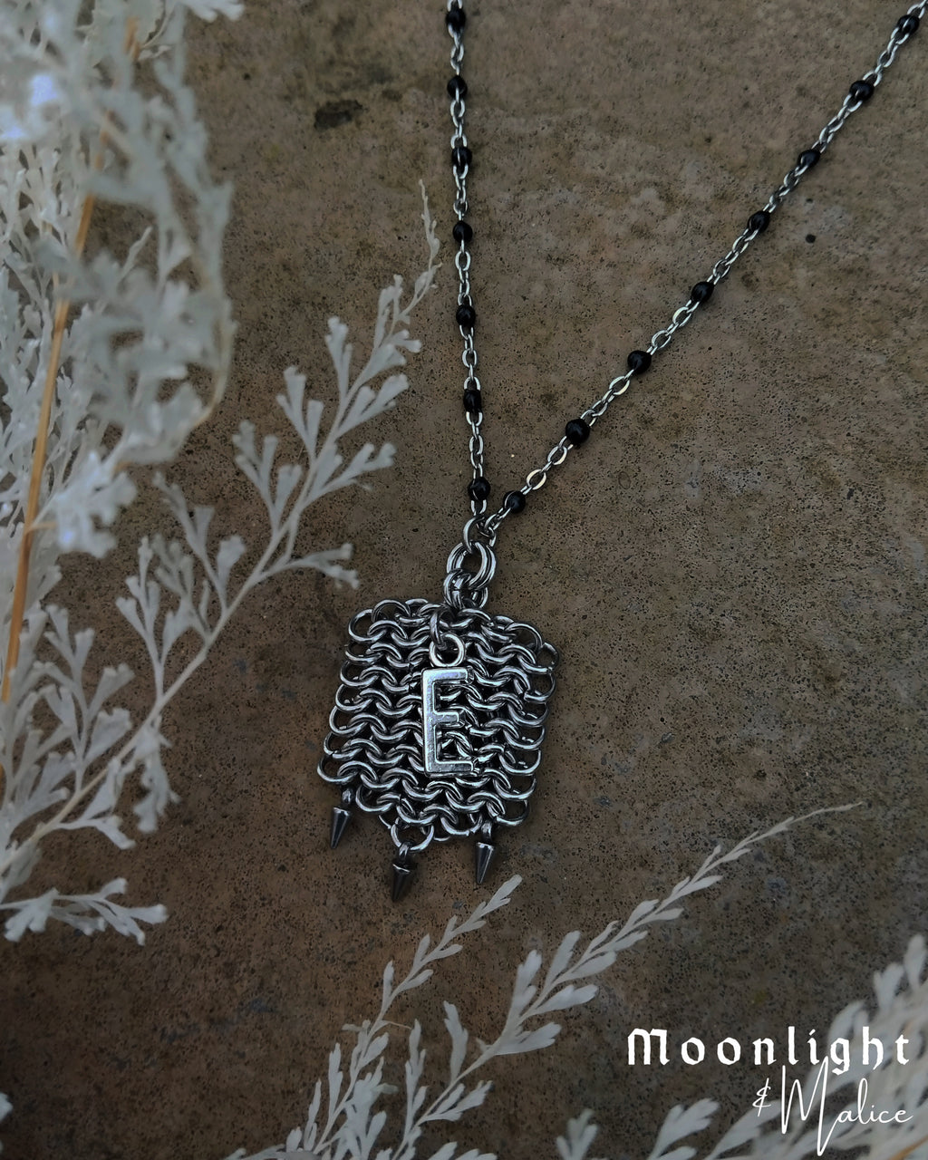 The Medieval Pennon Initial Chainmail Necklace in Stainless Steel