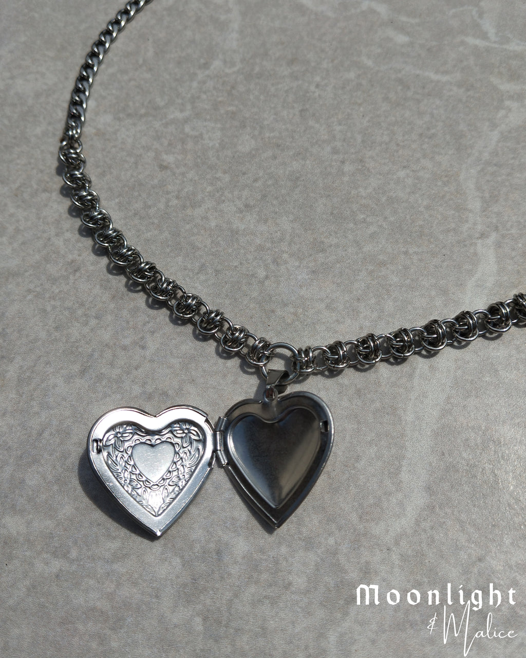 The Silphium Heart Locket Chainmail Choker - One of a Kind