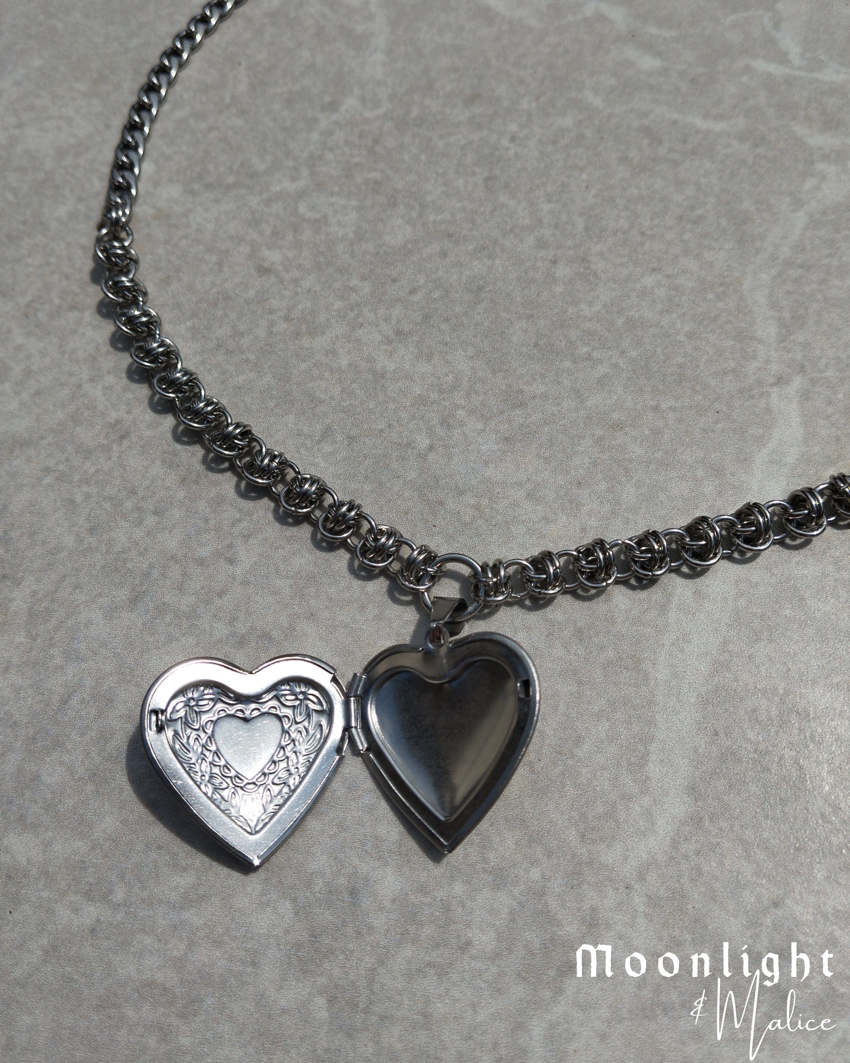 The Silphium Heart Locket Chainmail Choker - One of a Kind