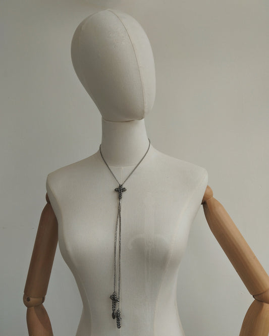 The Styx Trio Cross Bolo Inspired Chainmail Necklace in Stainless Steel